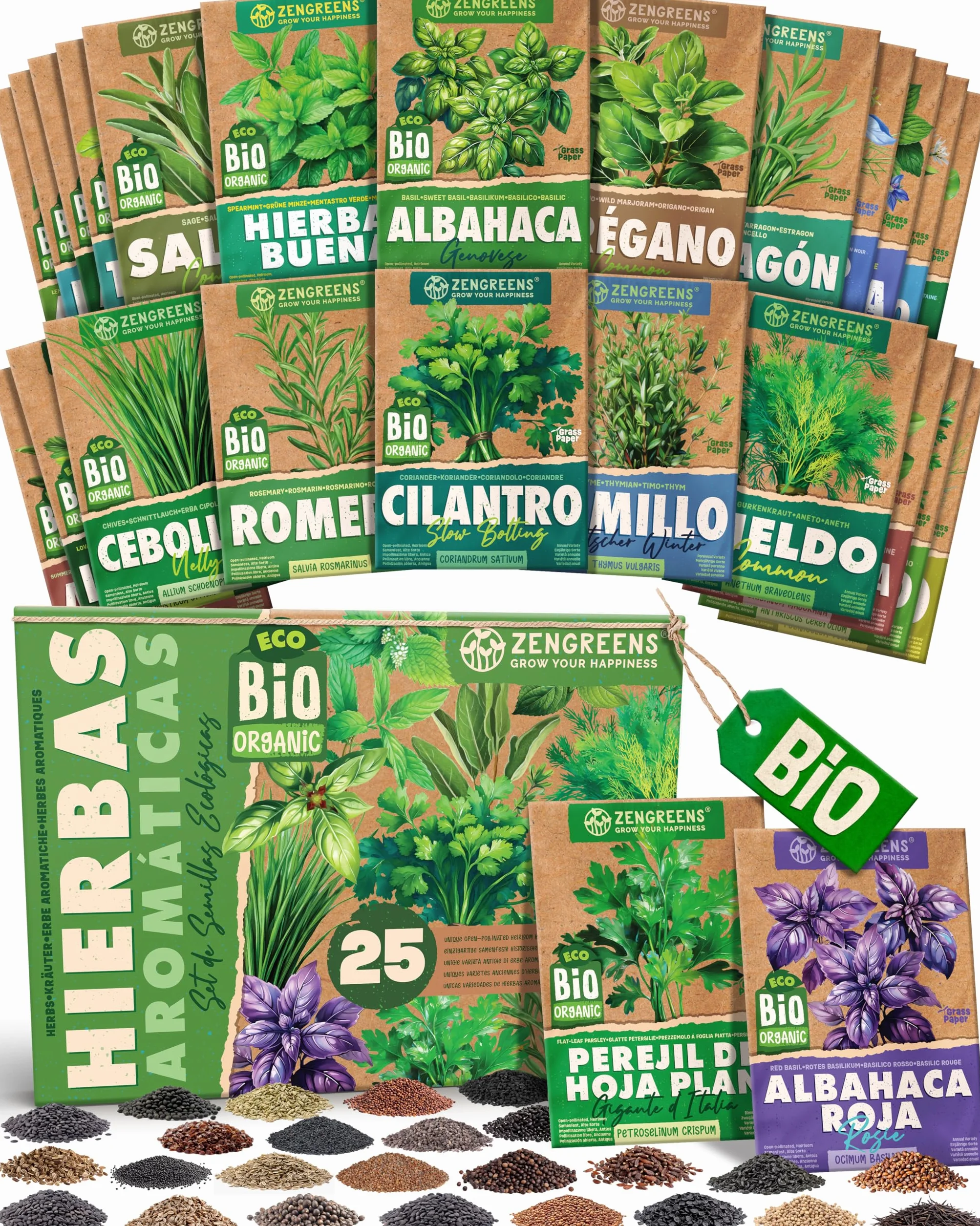 Set de semillas de hierbas aromáticas eco 25 variedades ZenGreens®