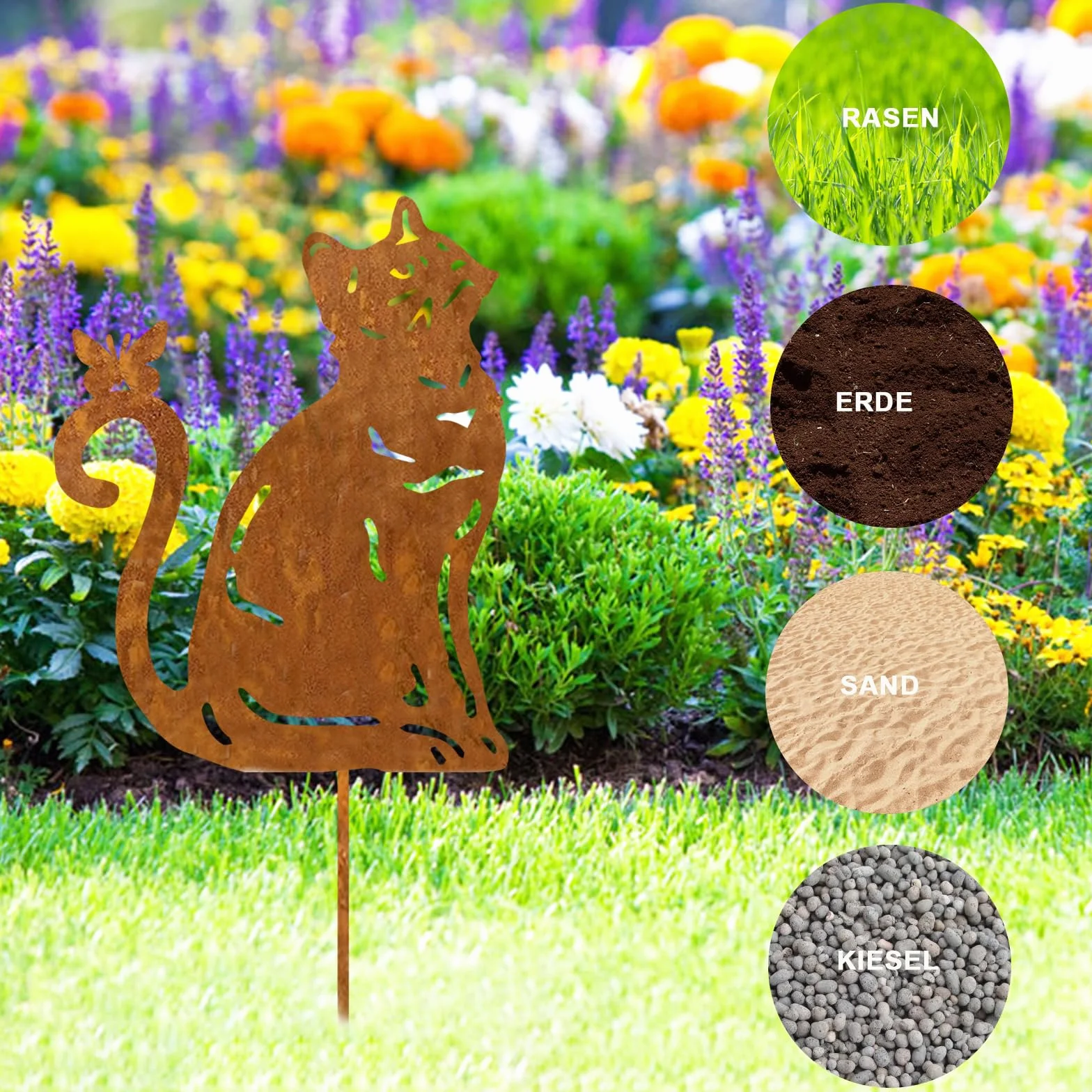 Poste de metal oxidado para jardín, decoración de cama de flores con pátina oxidada