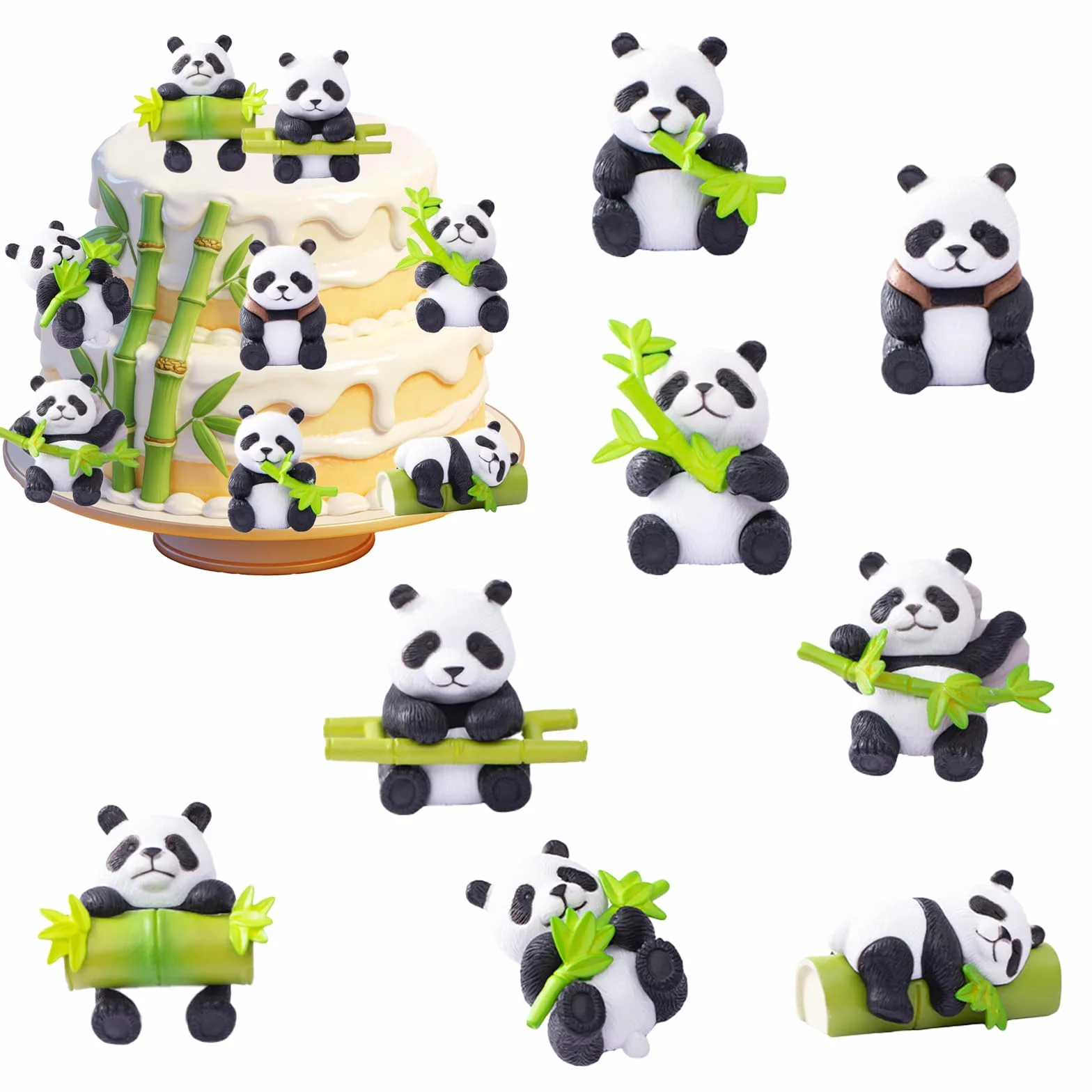 Resina Maciza Juego de 8 Figuras de Panda de Dibujos Animados Decoraciones para Tartas