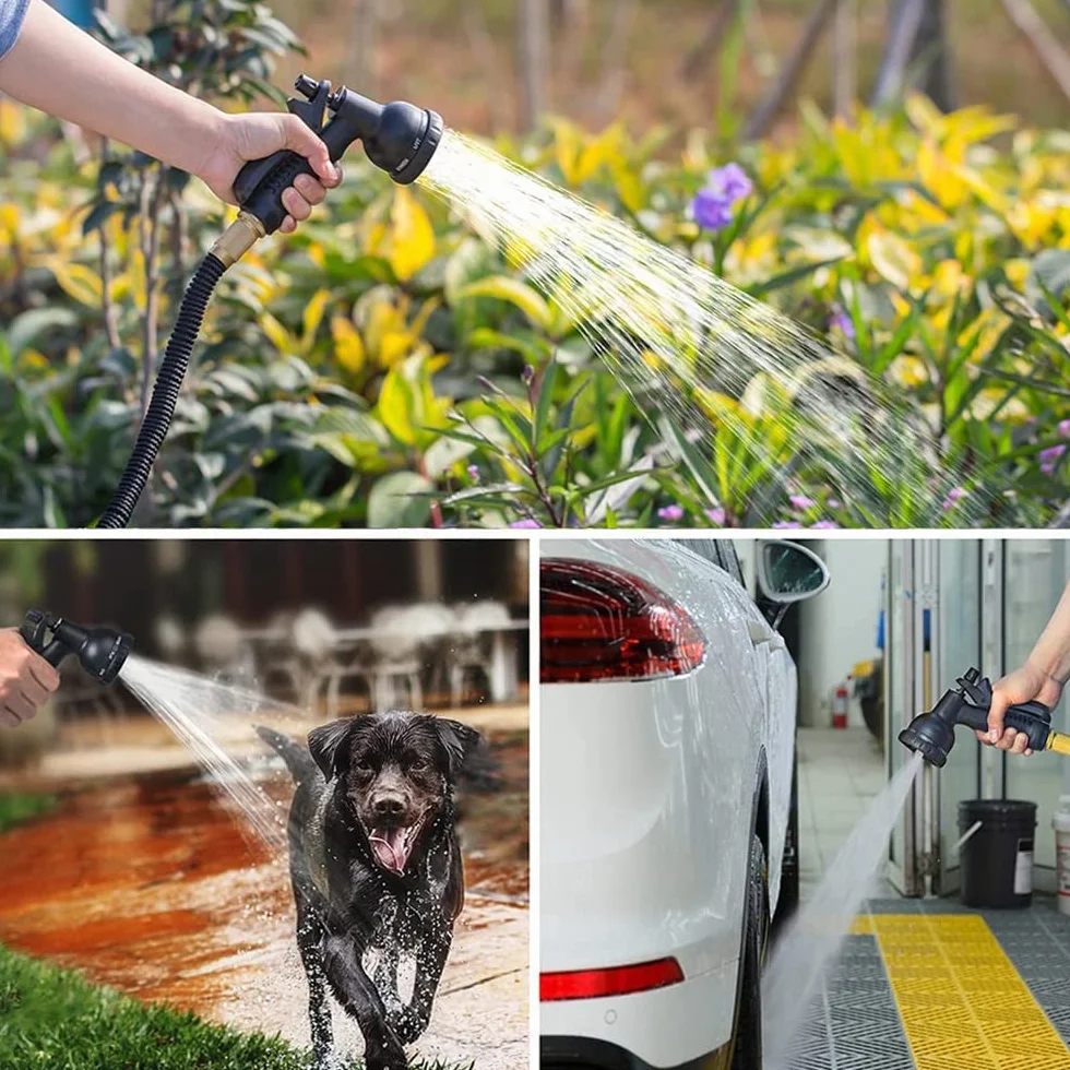 Manguera de Jardín Extensible 7.5M con Pistola Rociadora 8 Funciones, Flexible y Ligera para Lavado de Coche, Jardín y Mascota
