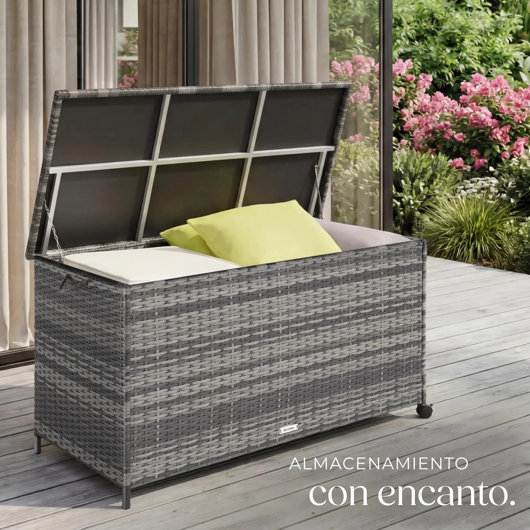 tectake Baul Almacenaje Exterior 253L Aluminio Ratán 116x54x64 cm Gris
