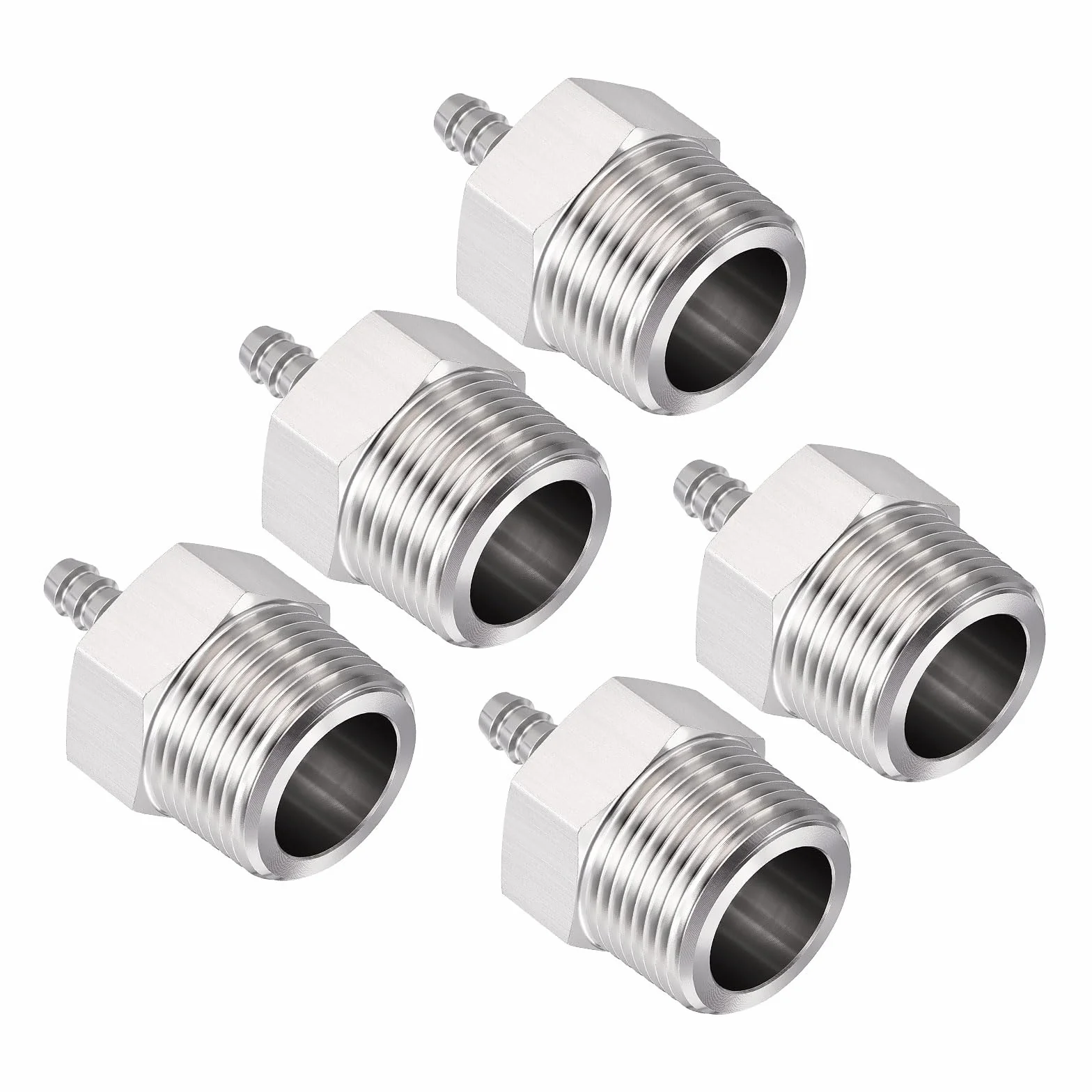 Paquete de 5 púas de manguera de acero inoxidable 304 de 1/3 pulgadas a accesorios macho NPT de 1 pulgada, barras hexagonales de acero inoxidable para máquinas domésticas, bañeras de masaje y