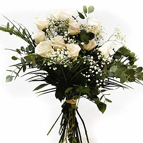 Ramo de Flores 12 Rosas Blancas con Dedicatoria - Flores Frescas Naturales para Regalar