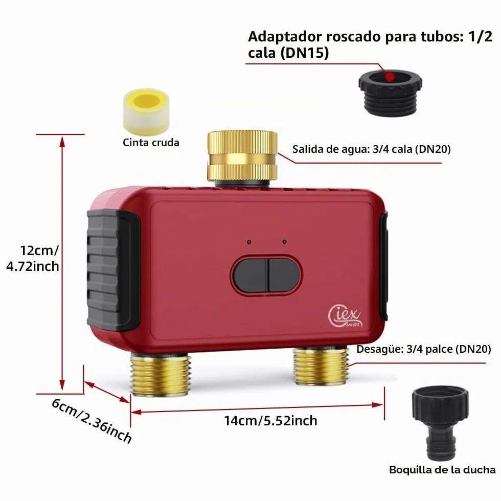 GIEX Temporizador de Riego WiFi 2 Zonas, Controlador Inteligente para Manguera de Jardín, Compatible con Tuya y Smart Life