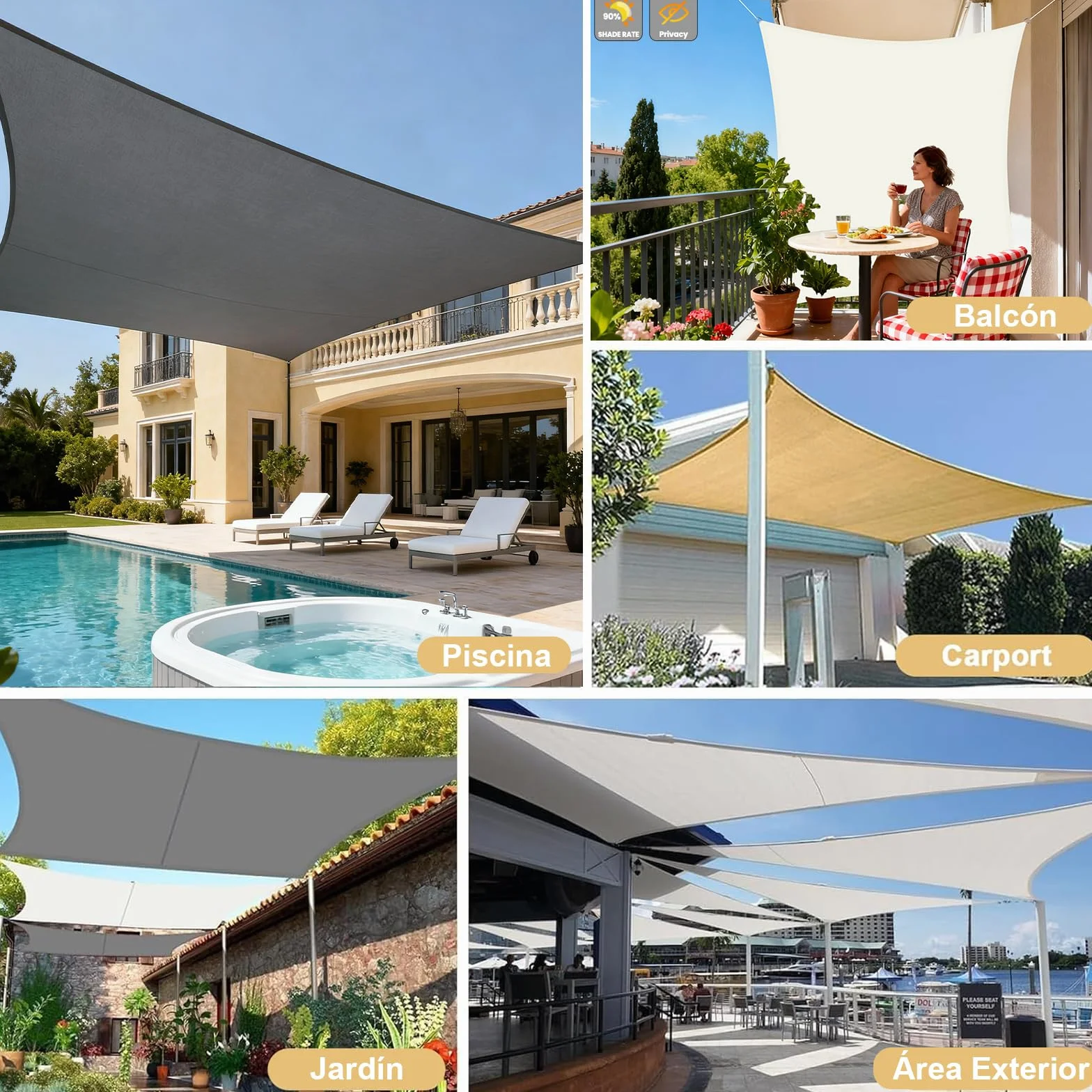 LOVE STORY Toldo Vela de Sombra Impermeable Rectangular 3x4m Protección UV PES Patio Exterior