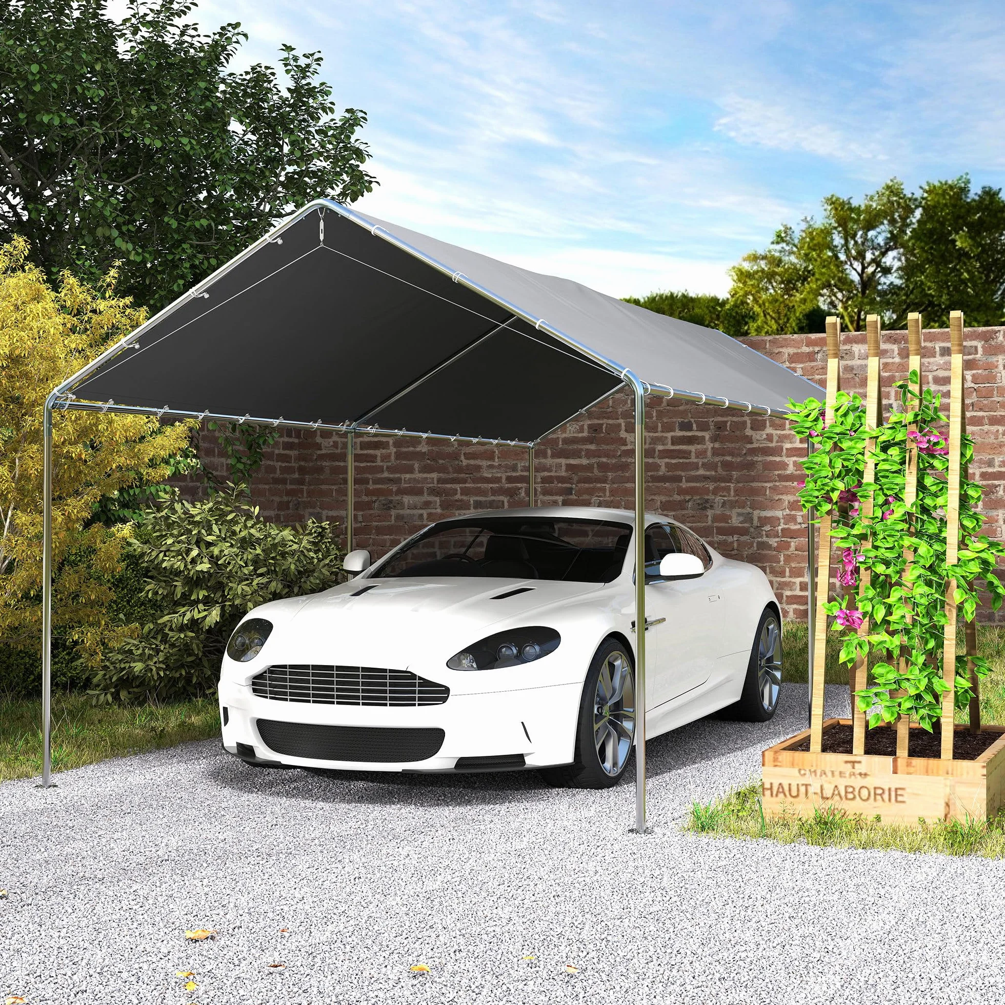 Outsunny Carpa Garaje 3x6 m Cochera Exterior Portátil Acero Galvanizado Impermeable Anti-UV Gris