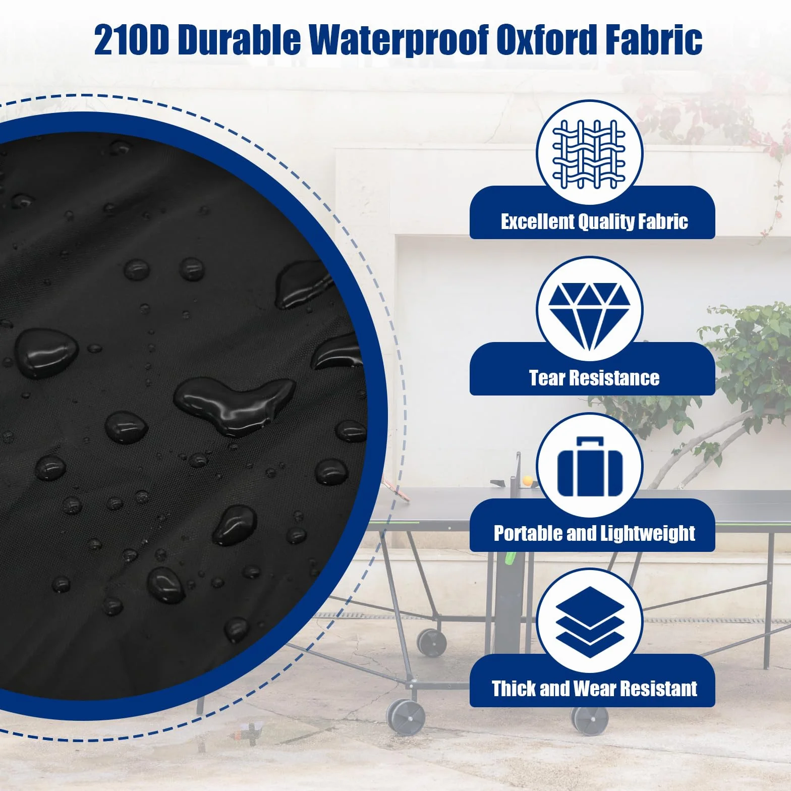 Funda Mesa Ping Pong Exterior 165x70x185cm Oxford Impermeable Plegable Negro