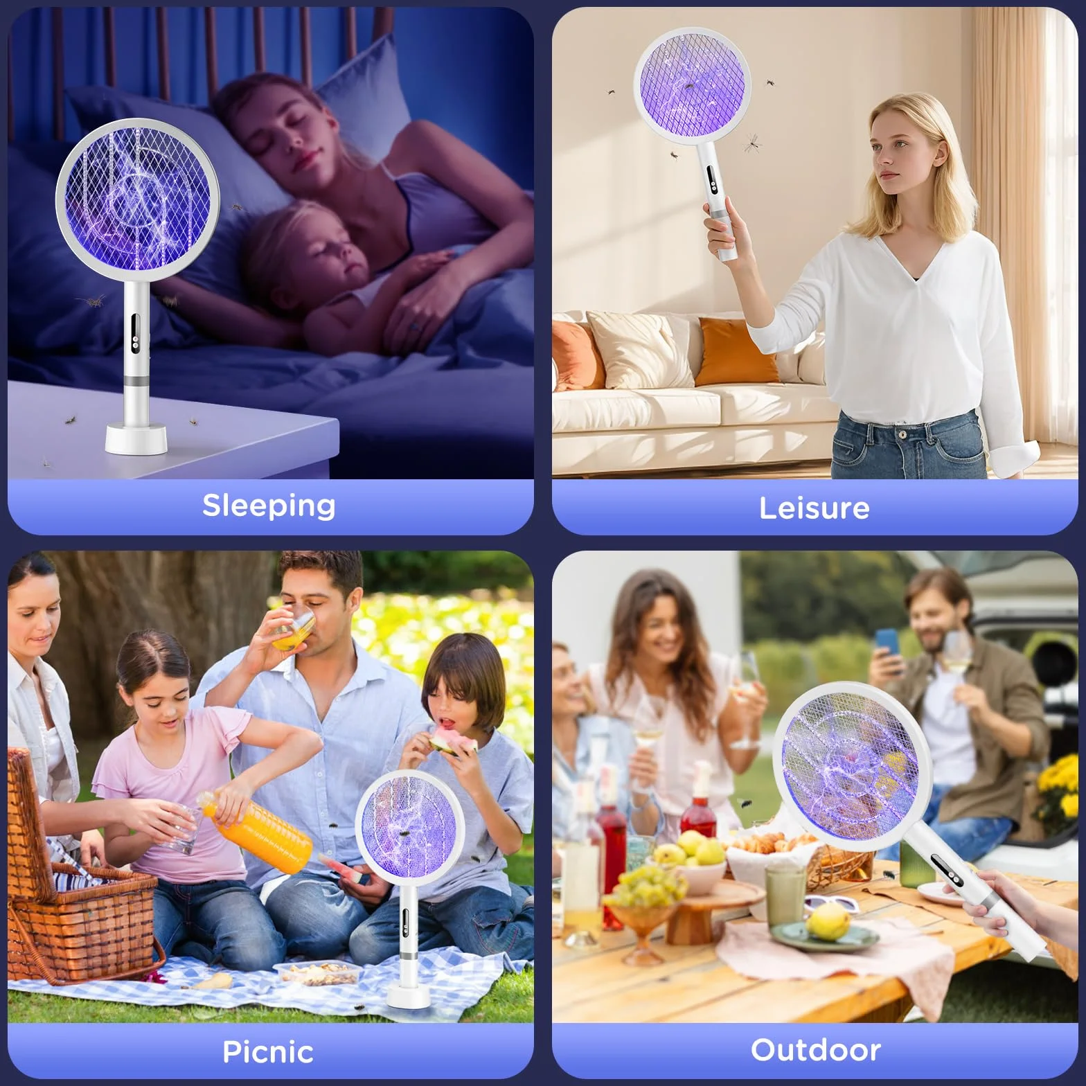 Raqueta Mosquitos Electrica 4000V, 1800mAh USB-C Recargable Matamoscas Fuerte con Lámpara UV, Malla 3 Capas, Blanco