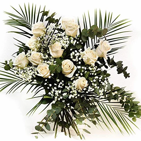 Ramo de Flores 12 Rosas Blancas con Dedicatoria - Flores Frescas Naturales para Regalar