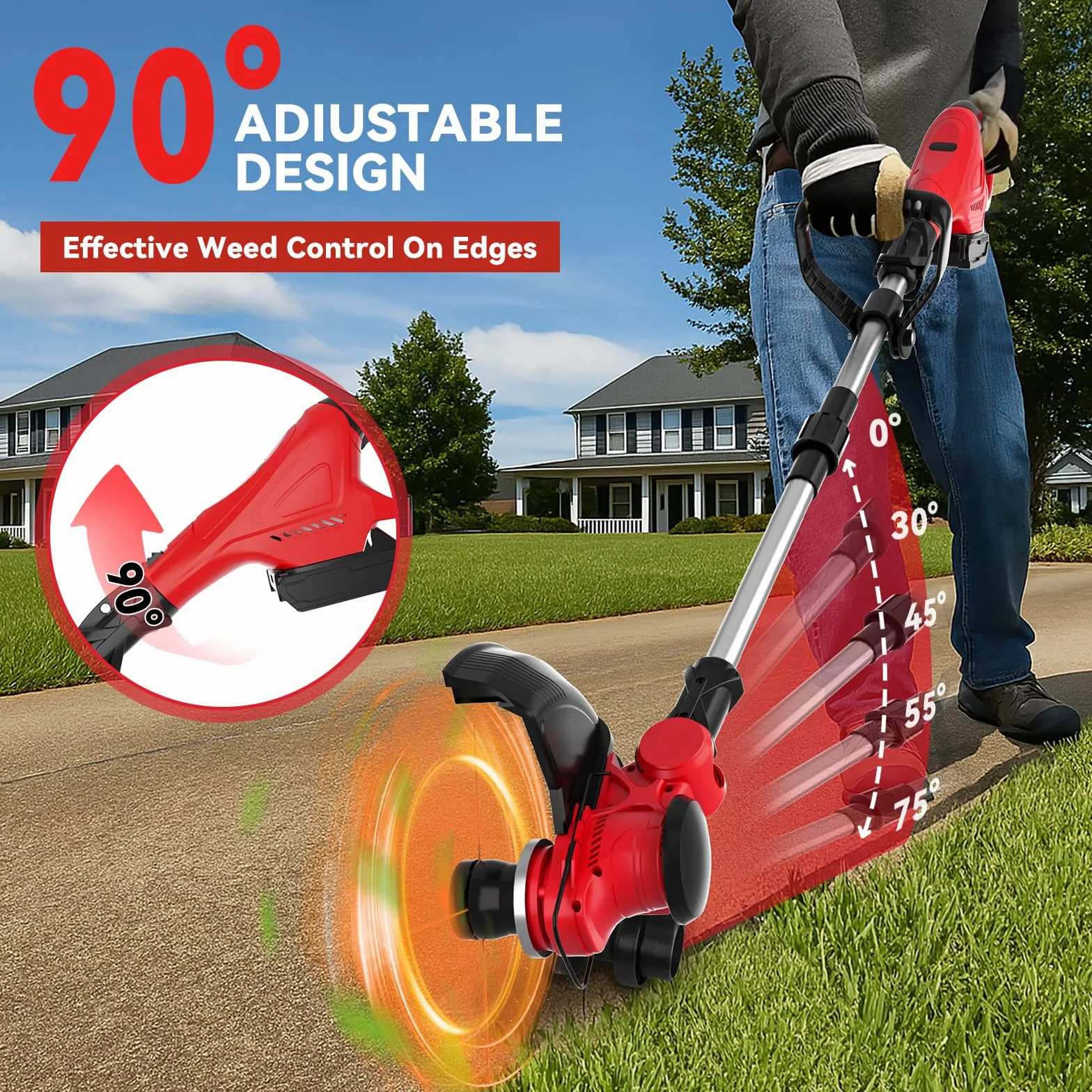 Desbrozadora Inalámbrica Plegable para Milwaukee 18V (sin Batería) | Cortabordes eléctrico sin escobillas, indicador de batería, cabezal giratorio 75° y mango giratorio 90°, para jardín
