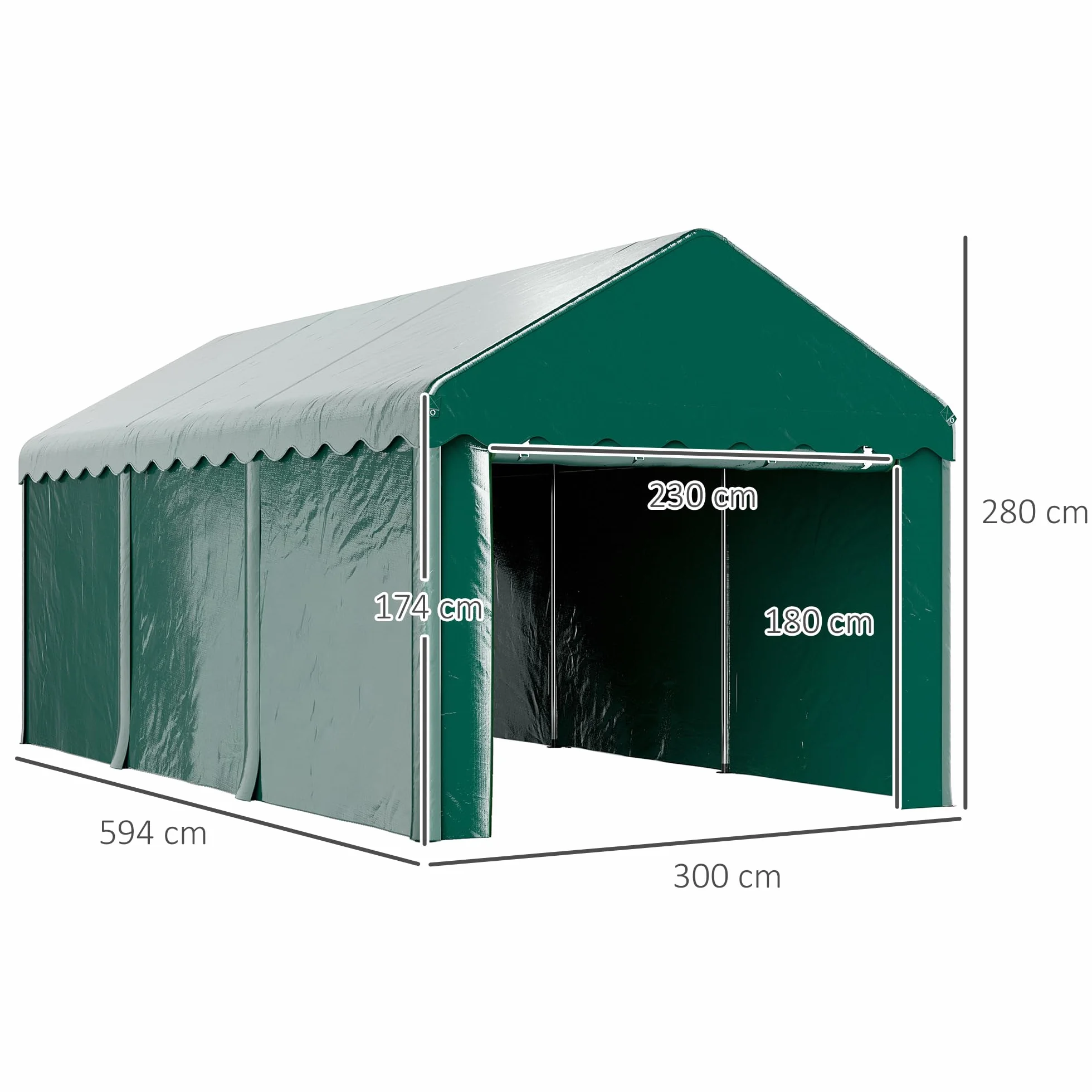 Outsunny Carpa Garaje 3x6 m Cubierta Coche Exterior 2 Puertas Rollables Tela PE 200 g Protección UV Impermeable