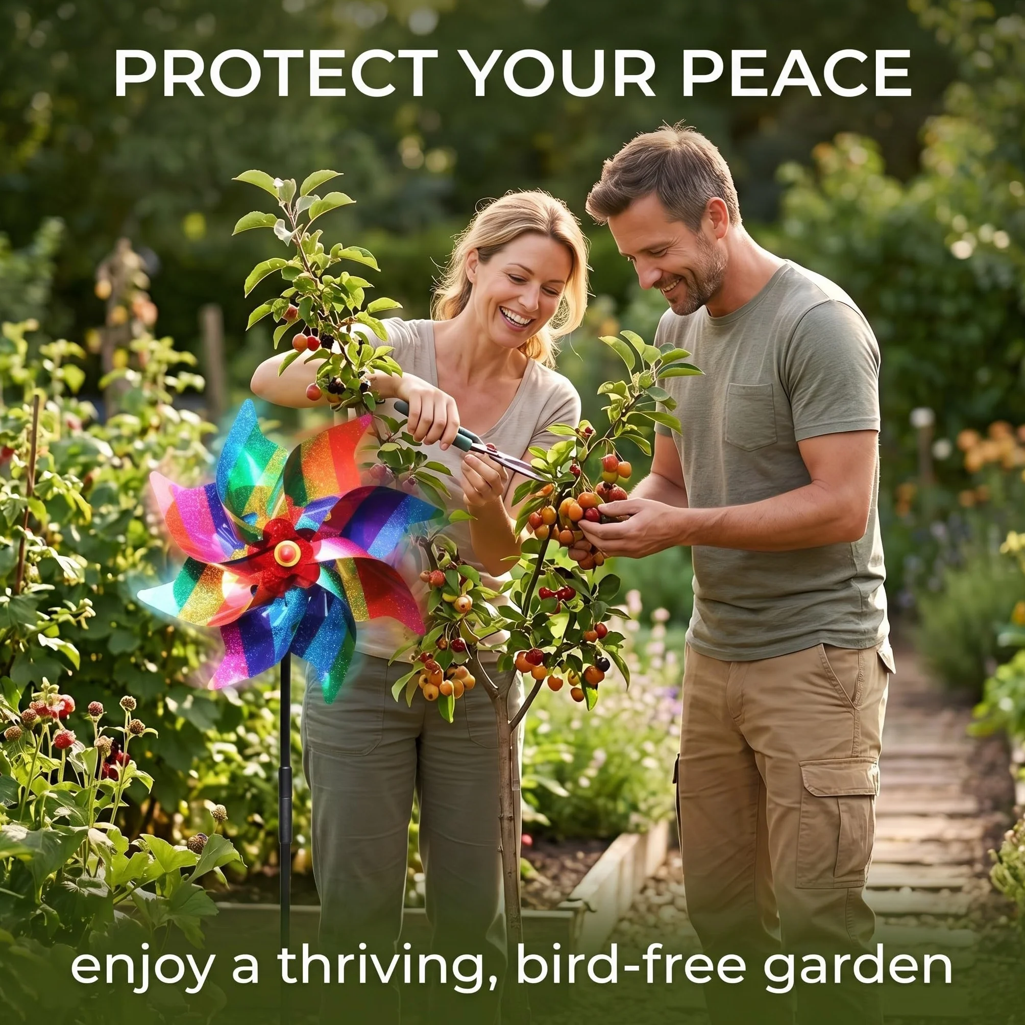 Espantapájaros giratorios reflectantes para jardín, 4 piezas coloridas