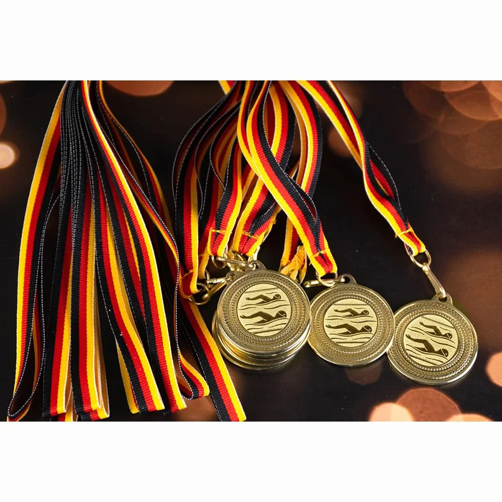 Medallas de natación para niños doradas 10 unidades con banda alemana y emblema