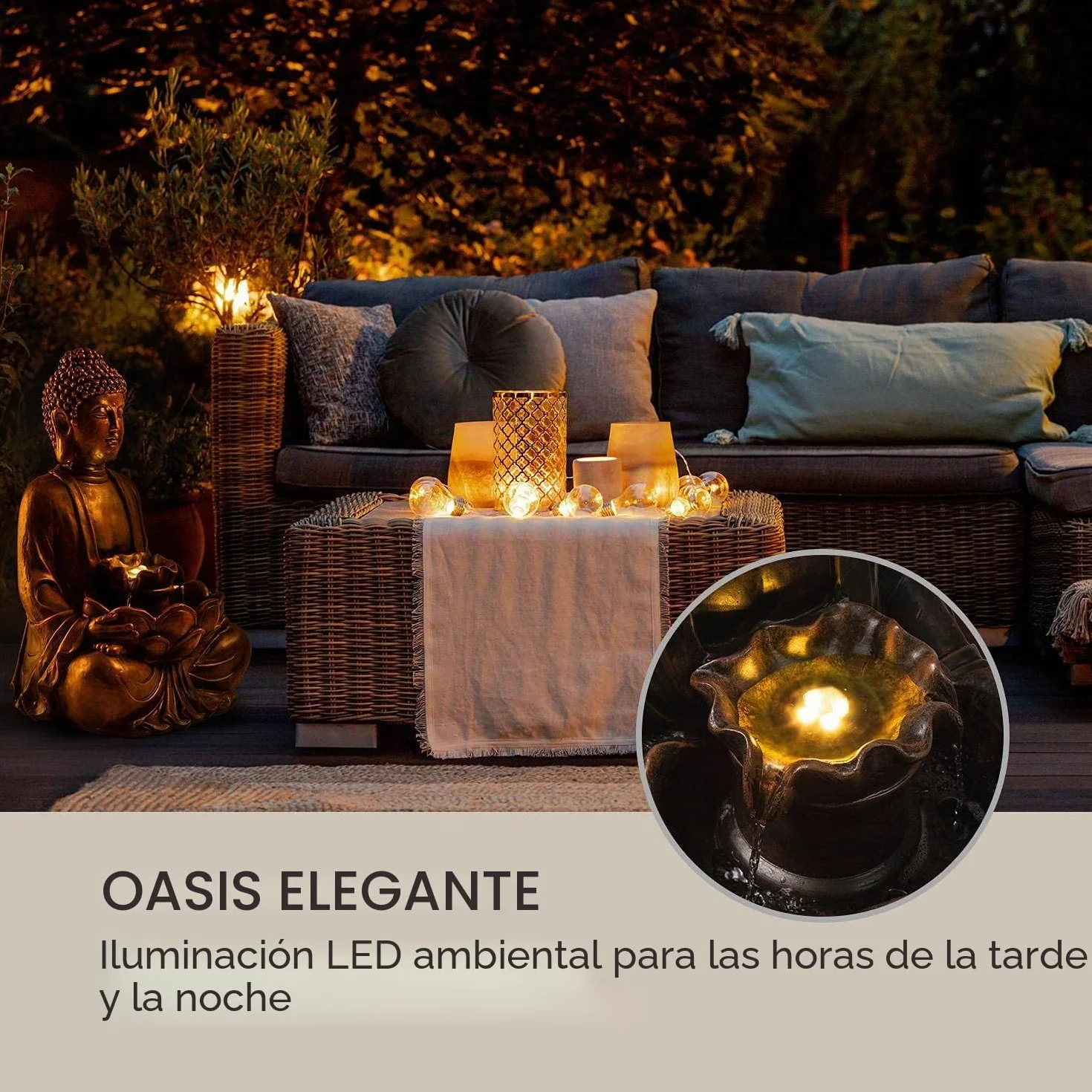 blumfeldt Dharma - Fuente Solar, para Interiores y Exteriores, Potencia 2,8 W, Poliresina, Resistente Intemperie, Circuito Cerrado, Batería Recargable, Iluminación LED, 48 x 72 x 41 cm, Bronce