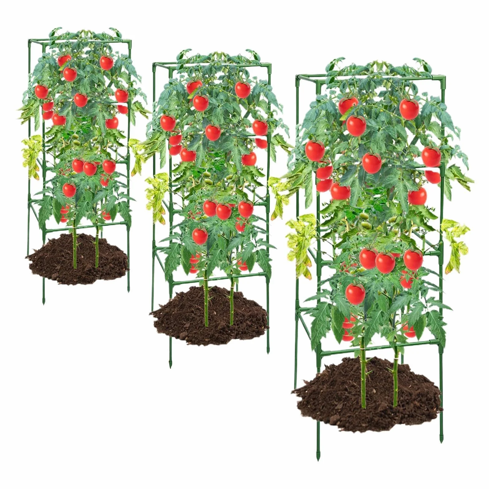 Entutorado para Tomates Soporte Cuadrado Ajustable en Altura de 3 Piezas | Tutor de Plantas Resistente para Judías Pepinos Verduras Rosas Peonías Macetas Bancal Elevado Jardín Patio Césped