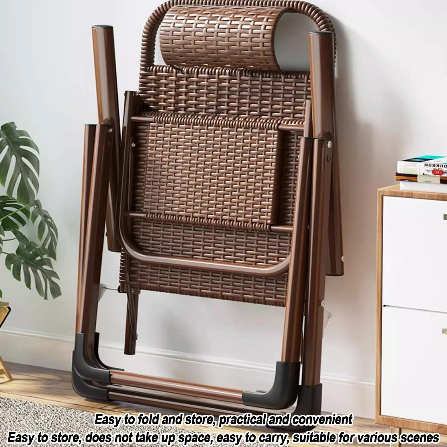 Ratán Portátil Tumbonas Con Reposabrazos, Silla Gravedad Cero Tumbona De Relax,tumbona Playa Plegable Ligera,tumbonas Jardin Exterior,respaldo Ajustable,respirable,ahorra Espacio. ( Color : Brown )