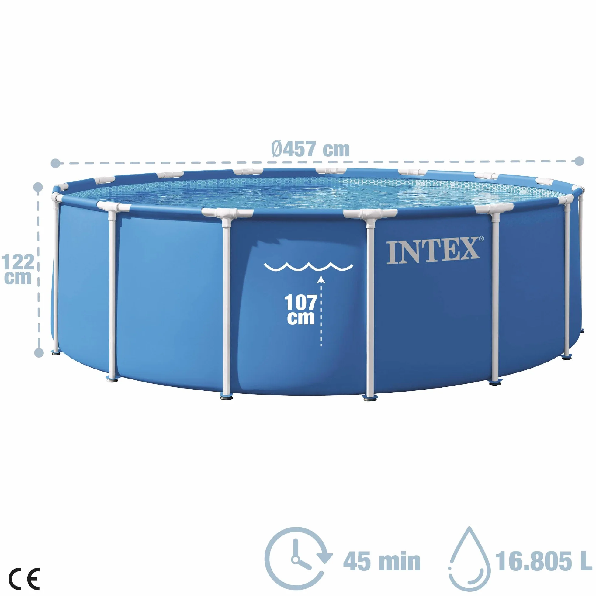 Intex Piscina Desmontable Metal Frame D457x122 cm 16.805 litros Escalera Tapiz Cobertor Depuradora Cartucho Ø32 mm