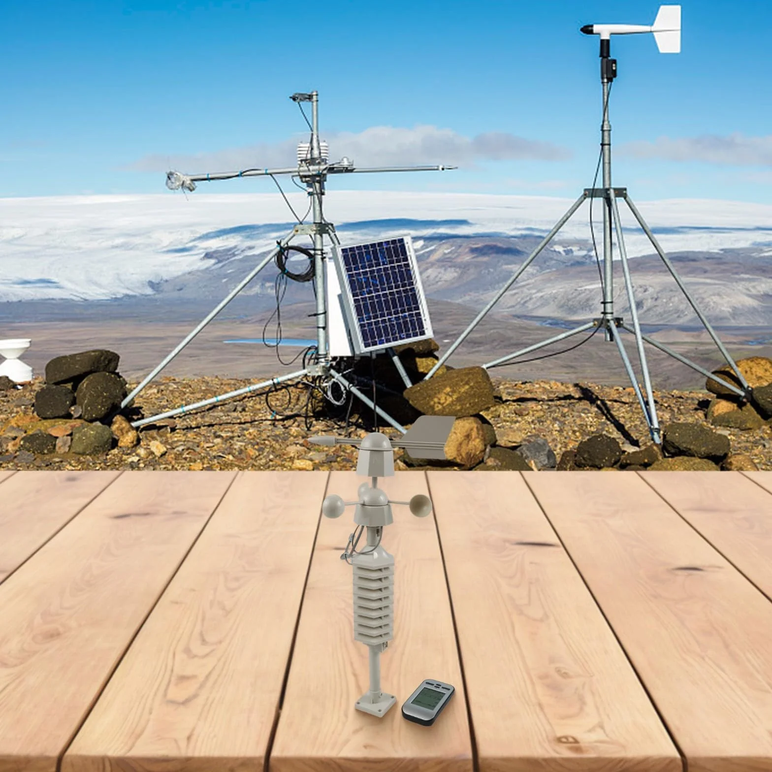 Estación meteorológica inalámbrica digital 433 MHz con anemómetro sensor velocidad dirección viento temperatura humedad pantalla LCD