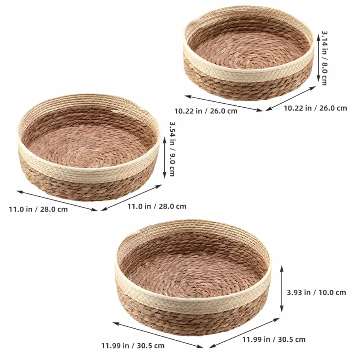 YARNOW Cesta de Almacenamiento Tejida de Escritorio, 3 Piezas, Redonda | Papel y Hierba Trenzados, Estilo Rústico Sencillo, para Cocina, Frutas, Hogar y Picnic al Aire Libre