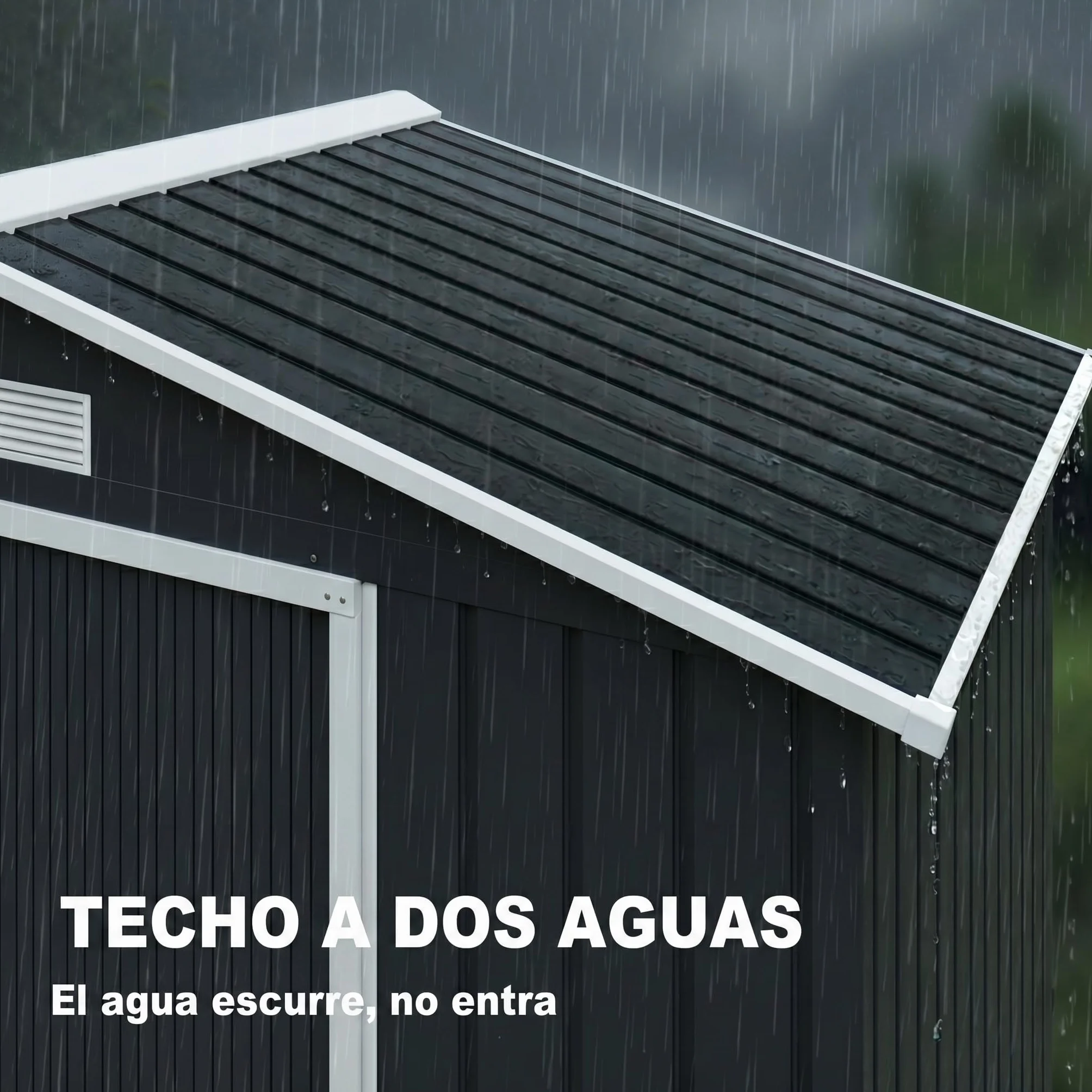 Outsunny Cobertizo de Jardín 2,42m² 213x130x185 cm Caseta Exterior 2 Puertas Correderas 4 Ventanas Almacenamiento Herramientas Gris Oscuro