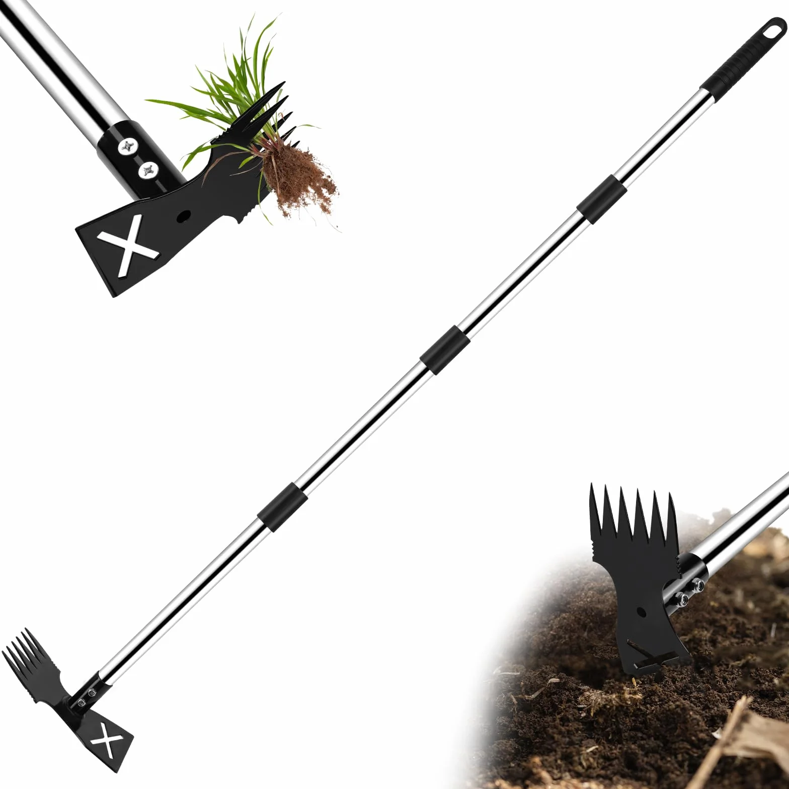Extractor de Malas Hierbas con Mango Largo Ajustable 150cm 2 en 1 para Jardín