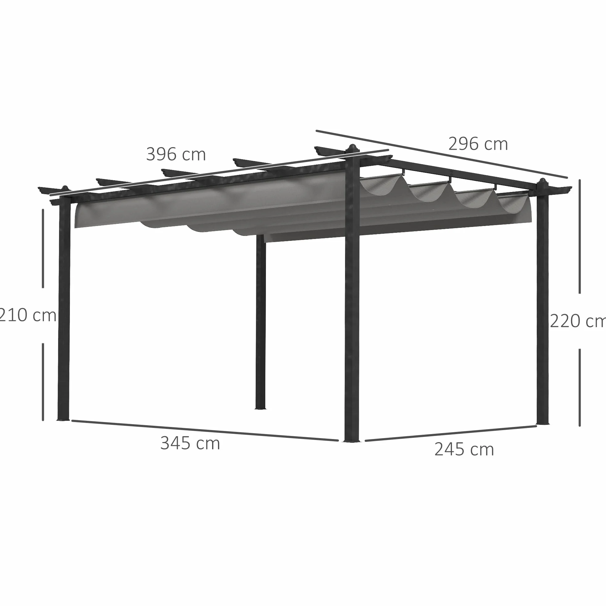 Outsunny Pérgola de Jardín 4x3 m con Techo Retráctil, Cenador de Jardín con Estructura de Aluminio, UPF30+, Orificios de Drenaje, Pabellón para Exterior, Patio, Terraza, Gris