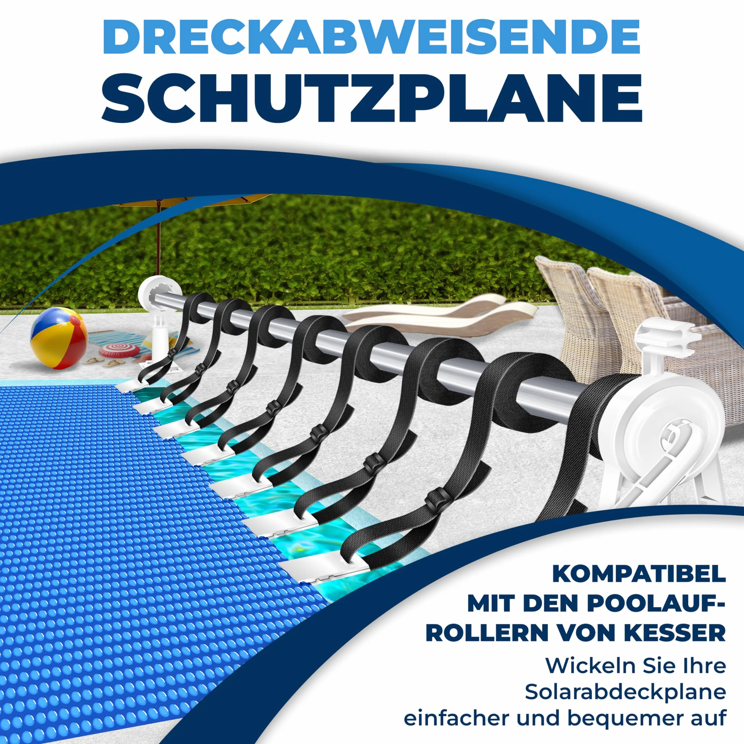 KESSER Lona Solar para Piscina Redonda Ø 244 cm, Azul, 600 x 400 cm