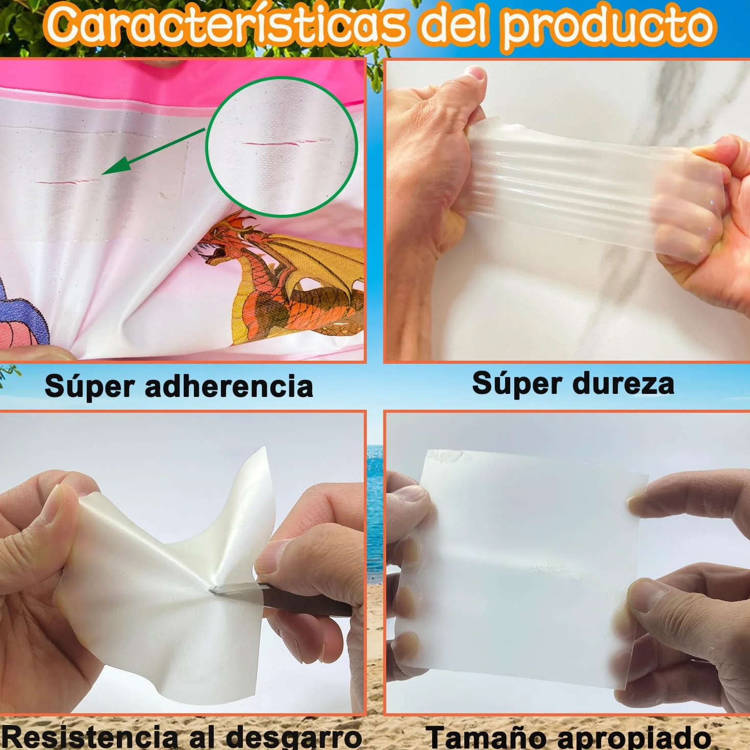 Kit reparación parches inflables autoadhesivos TPU impermeable vinilo transparente 8,8x8,8cm piscina
