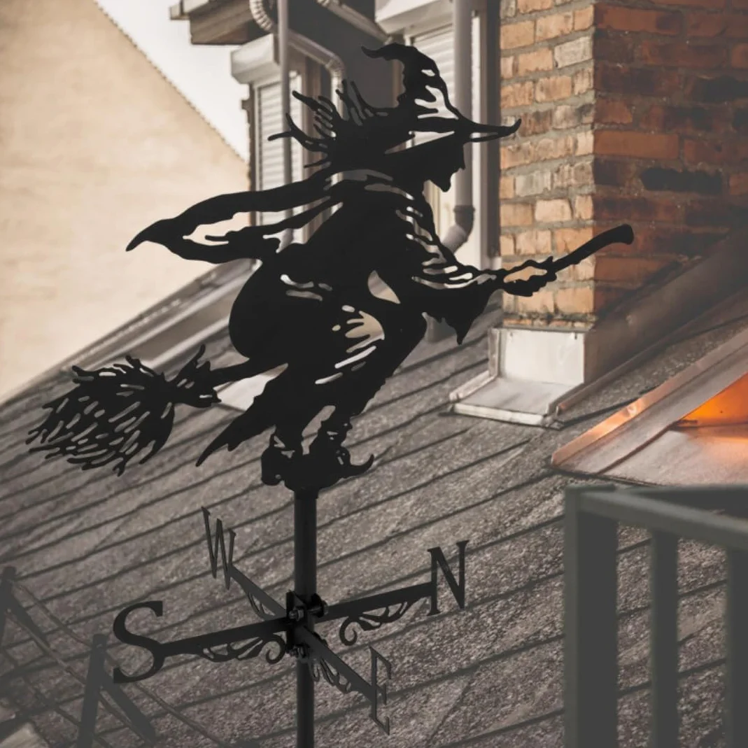 Veleta de Hierro Forjado Bruja para Tejado, Decoración de Jardín Exterior