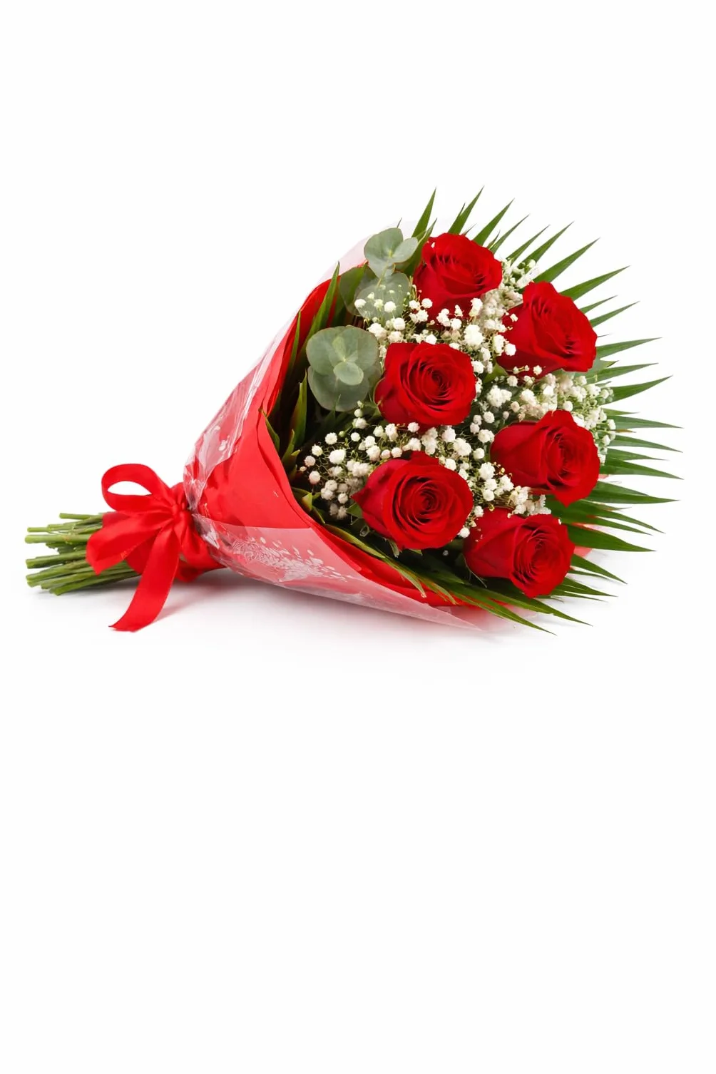 Ramo Natural de Rosas Rojas – 6 Rosas Frescas con Paniculata