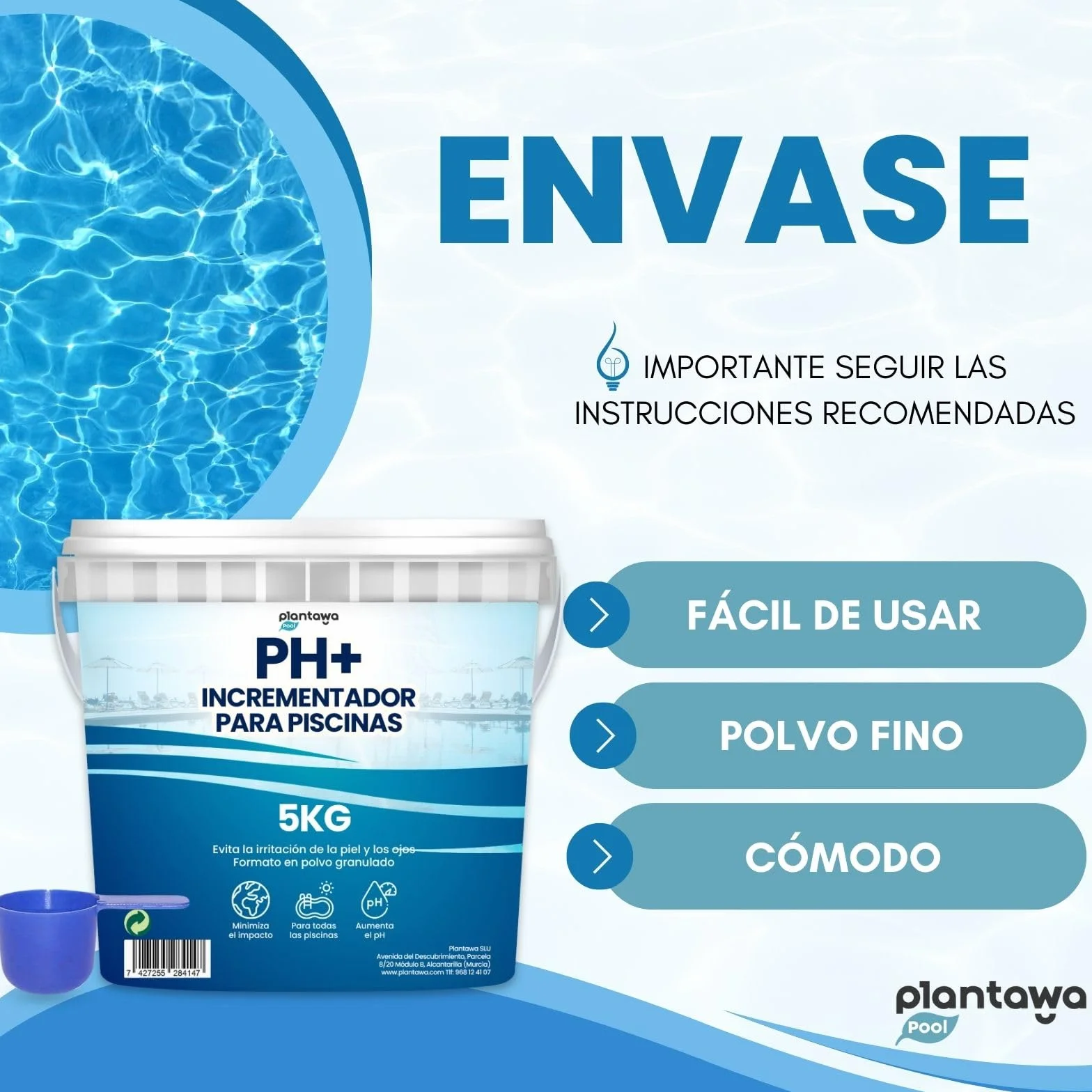 PLANTAWA Incrementador pH Piscina Plus 5Kg, Elevador pH+ en Polvo para Piscinas y Spas