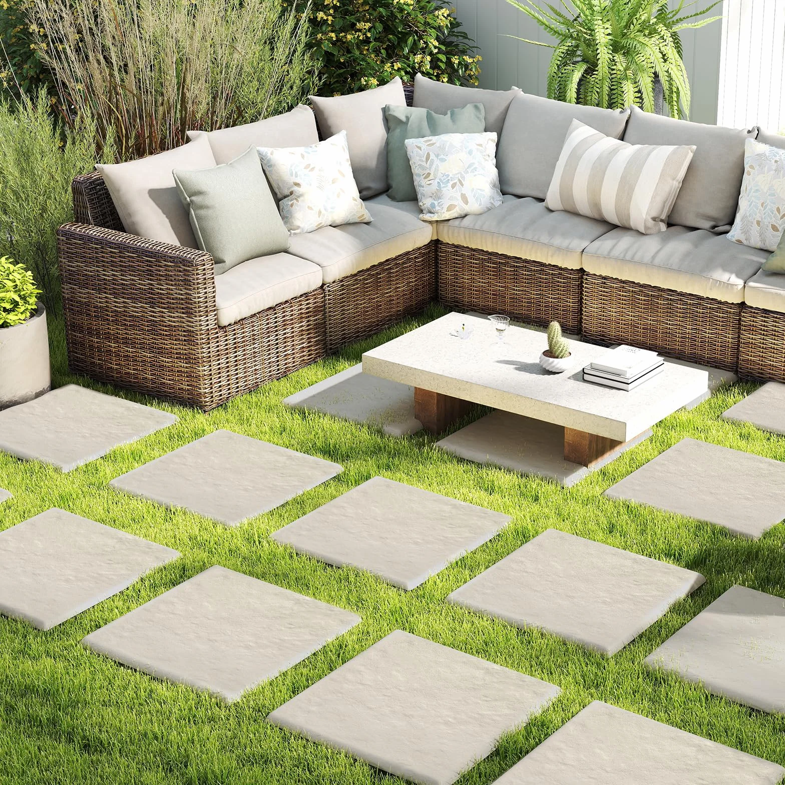 COSTWAY 16 Peldaños Piedras Decorativas para Pasarelas de Jardín, Pavimento Exterior, Beige 39,5 x 39,5 cm