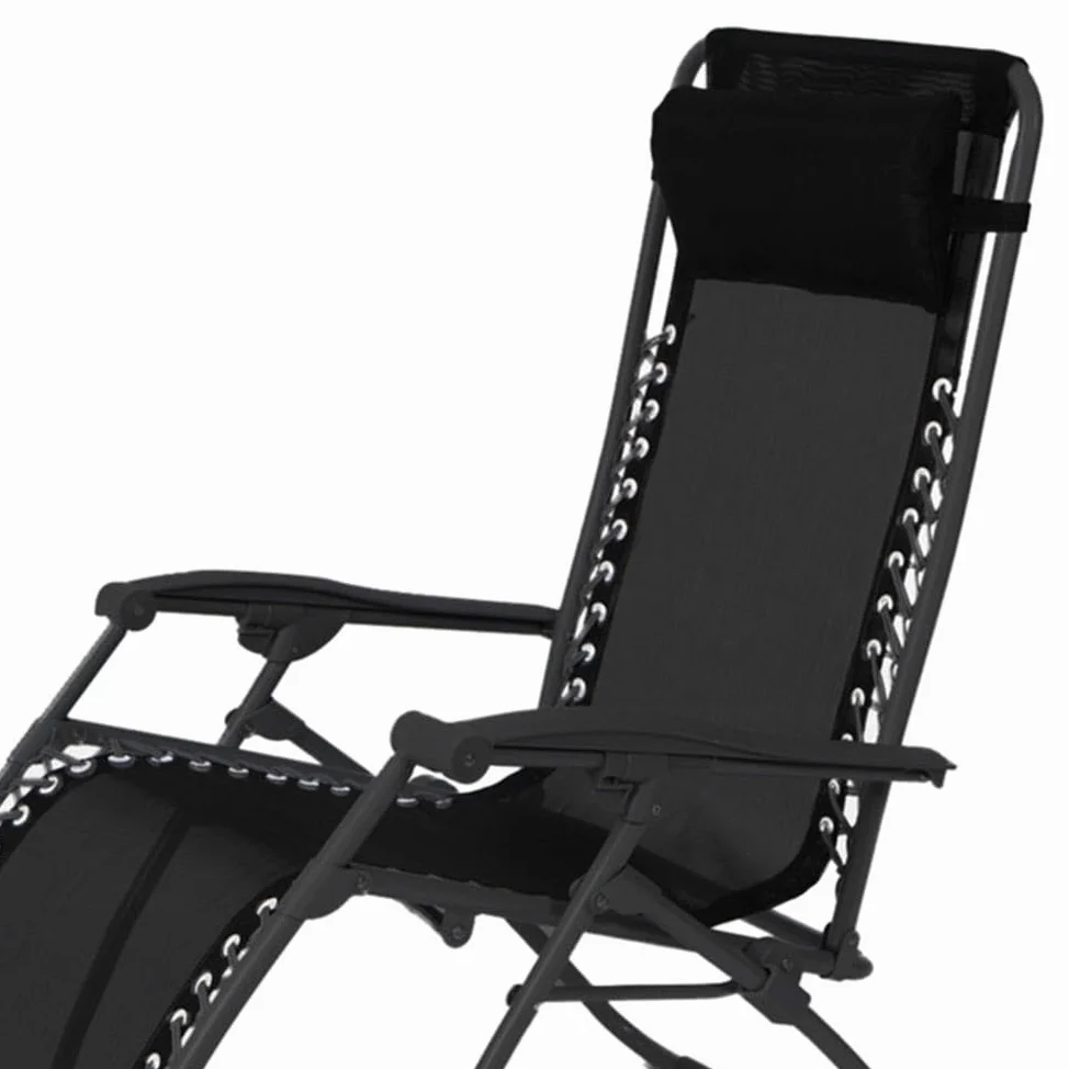 LOLAhome Sillón Tumbona Gravedad Cero Negro, Textileno Alta Resistencia | Reclinable con Bloqueo de Seguridad y Ligeras Acero, de 95x65x106 cm, Para Exterior, Jardín, Terraza, Piscina.