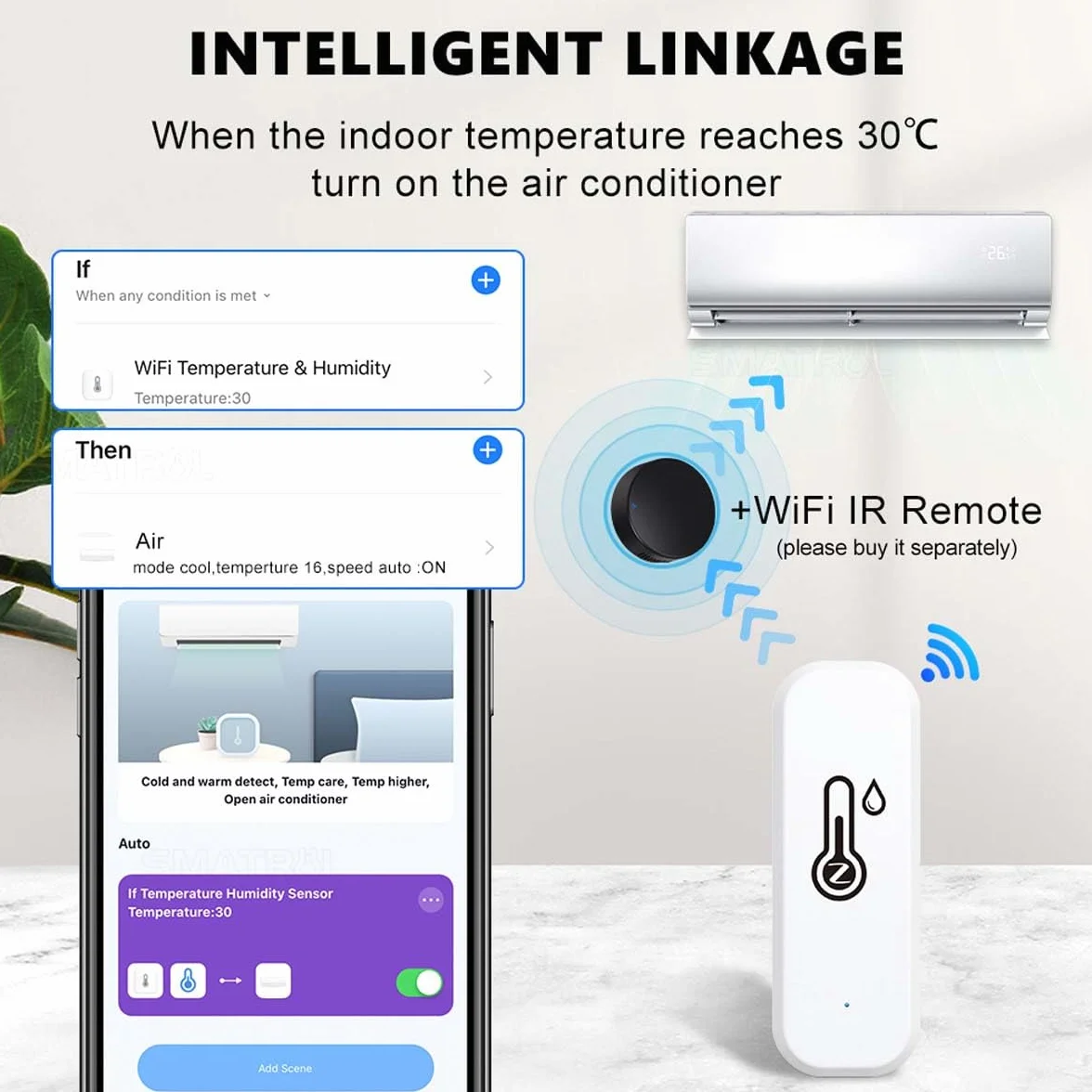 Termómetro Higrómetro Inteligente WiFi Sensor de Temperatura y Humedad con Alertas por Aplicación