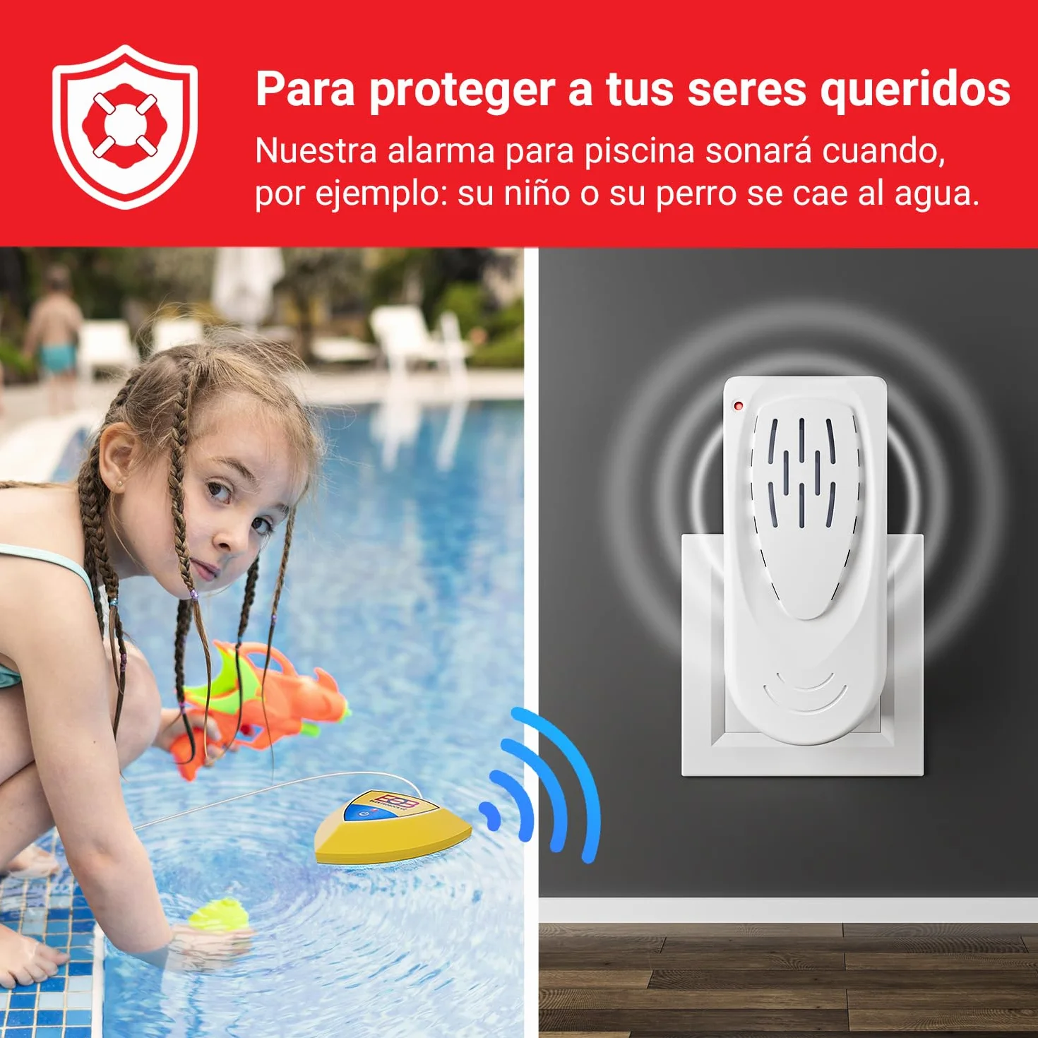 ELEKTROBOCK Alarma de Piscina Sensor de Movimiento Flotante con Sirena 95dB IP67