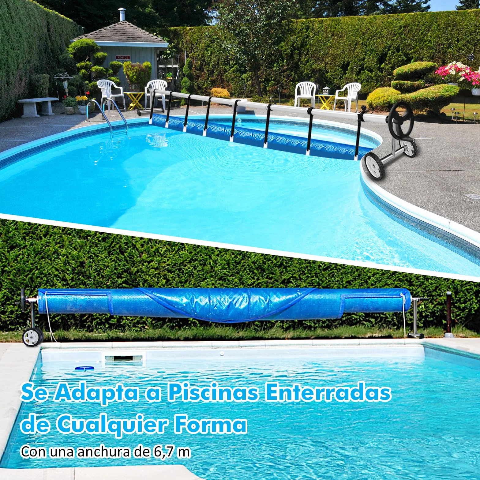 COSTWAY enrollador Piscina 1,65-7 m con Ruedas de Goma, Carrete de Cubierta Solar