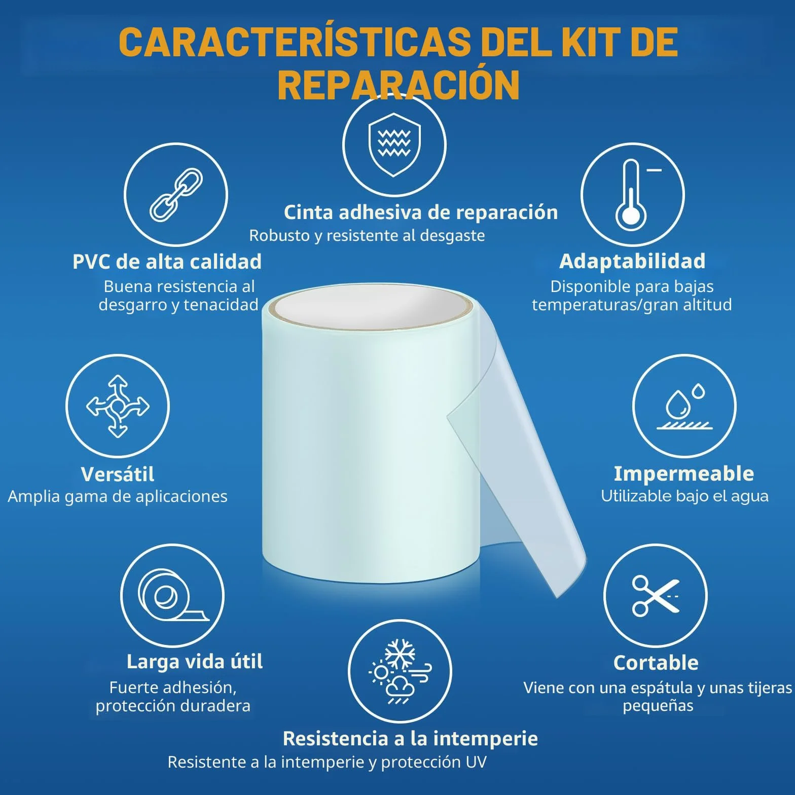 Cinta Adhesiva para Piscinas 10cm x 250cm, PVC Flex Tape, Parche Reparación Liner