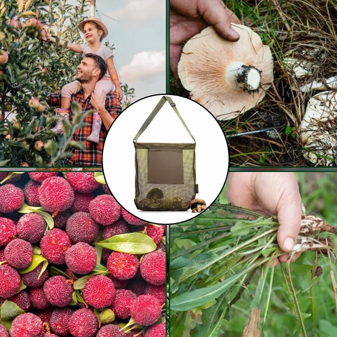 Bolsa para Setas Recoger Setas con Correa Ajustable y Bolsillo Extra