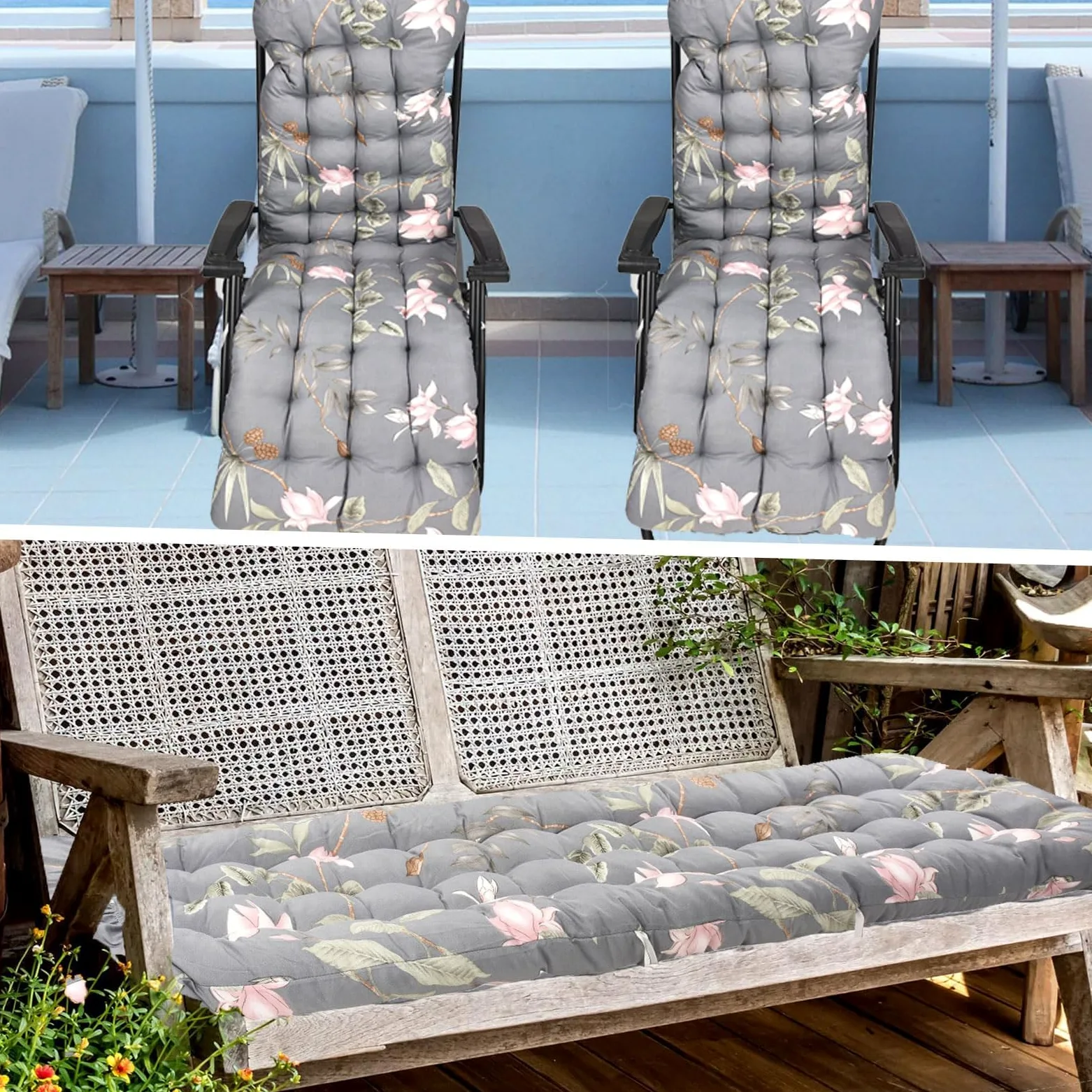 Cojín Tumbona Colchón, Colchoneta Tumbona Exterior, Cojín para Tumbona de Jardín, Antideslizante Espesar Cojín acolchado para tumbonas para Jardín, Piscina, Playa, Terraza y Balcón (170x53cm) (D)