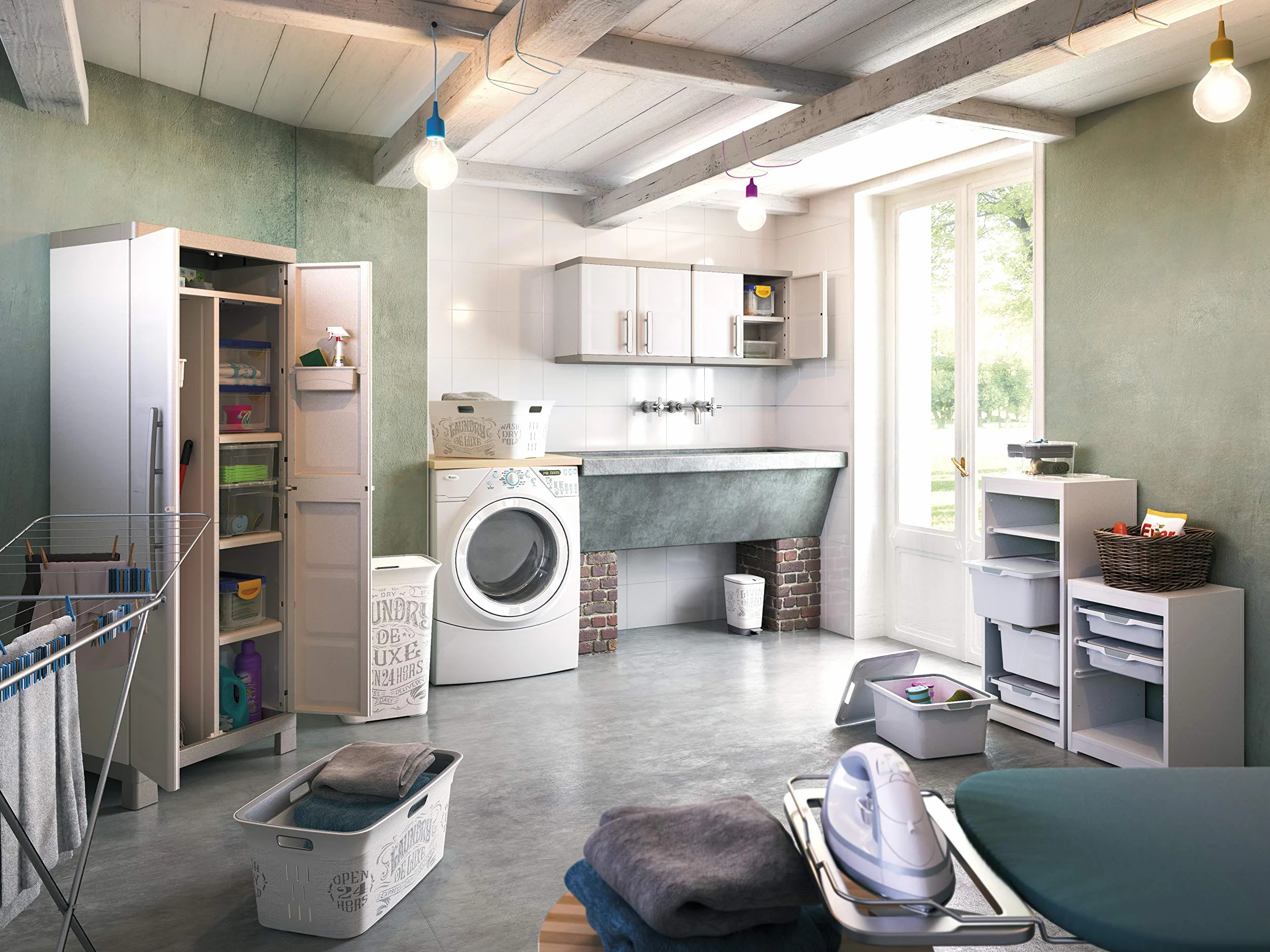 Keter Armario Escobero Excellence 182x65x45 cm Resina 2 Puertas 4 Baldas Arena/Gris