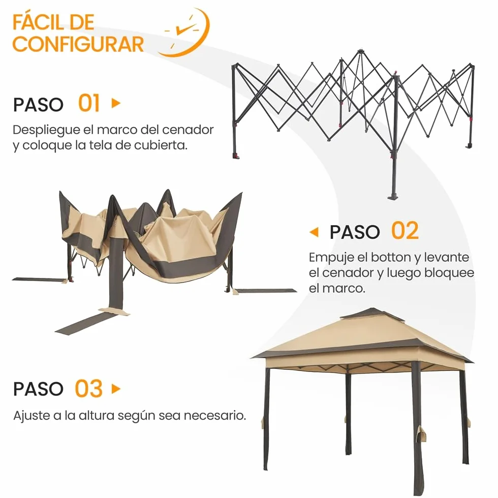Yaheetech Carpa Plegable 3.3x3.3m Cenador Exteriores con 4 Mosquiteras con Cremallera,Altura Ajustable de 271-291cm,Resistente al Viento,Montaje Rápido,Ideal para Jardín y Patio,Color Caqui