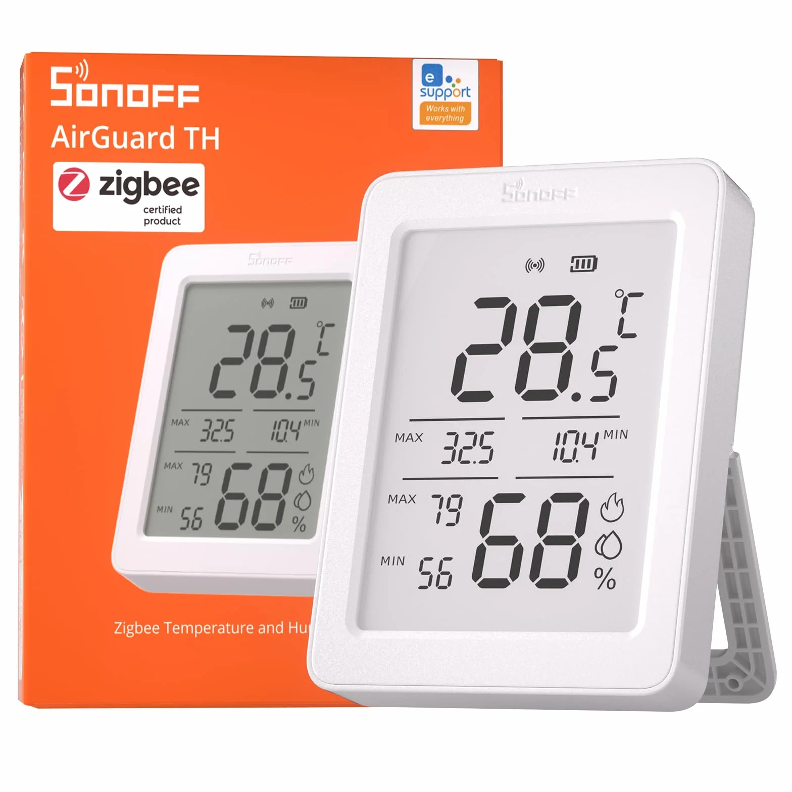 SONOFF SNZB-02DR2 Sensor Zigbee Temperatura y Humedad, Pantalla LCD 3,6 Pulgadas, Termómetro Higrómetro con Alertas App