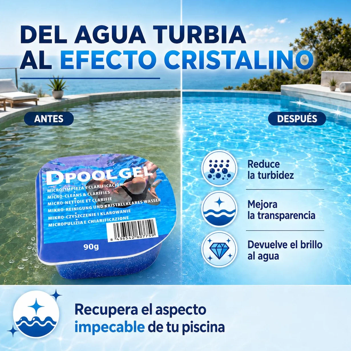 Dpool Gel Clarificante Piscinas 90g Monodosis DIASA Industrial