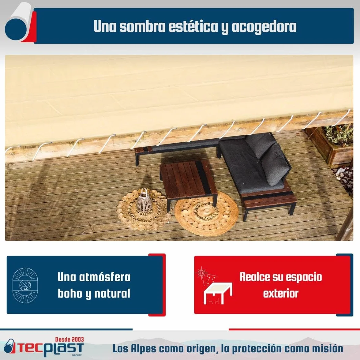 TECPLAST Malla Pérgola 4x4 m Beige Arena FP320PR Malla de Sombreo Permeable