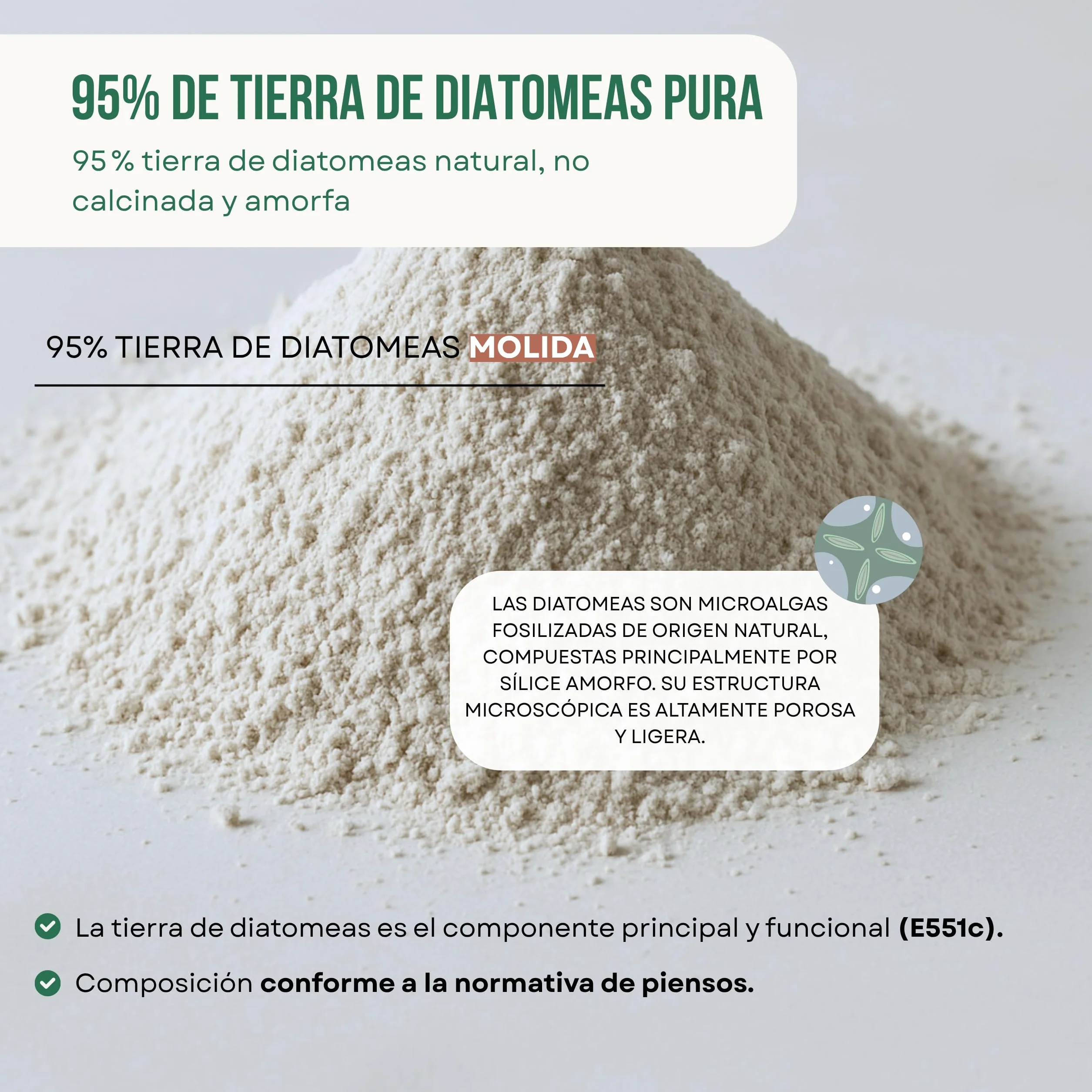ECO Tierra de Diatomeas 6kg Ecológica Grado Alimenticio para Animales Sin Calcinar Diatofeed Molida Certificada