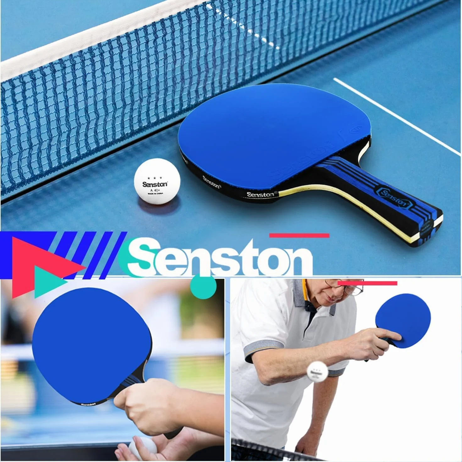 Senston Palas Ping Pong Set 2 Raquetas de Tenis de Mesa 3 Pelotas 1 Bolsa