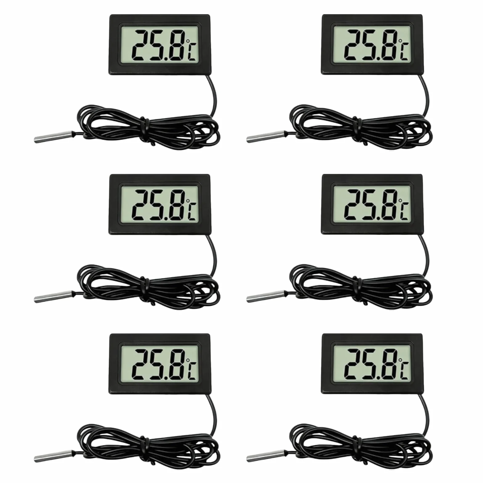 Termómetros Digitales LCD con Sonda Externa, Lote de 6, para Refrigerador Congelador Acuario Reptil