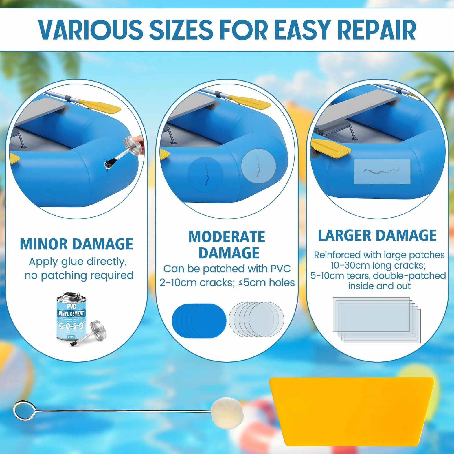 Pegamento PVC 170g para Parche Piscina y Reparación de Botes Inflables, Kayaks, Lonas