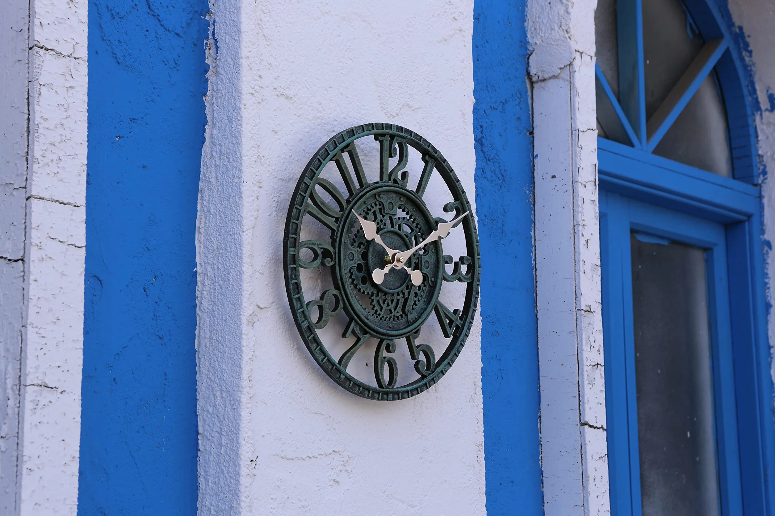 KUNY Reloj de pared grande retro resistente a la intemperie decorativo jardín sin ruido tictac
