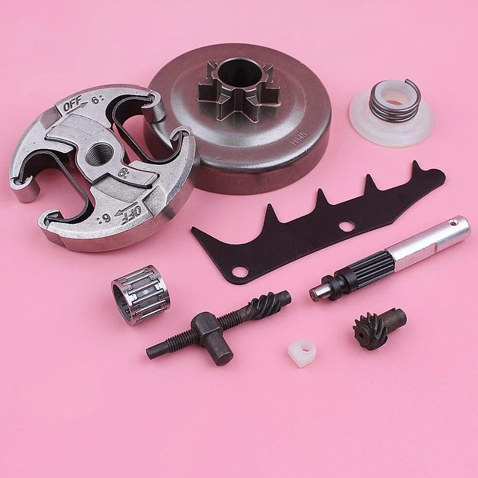 Accesorios Tambor de embrague de cadena 325 7T para compatible con Husqvarna 445 450, tensor de ajuste, bomba de aceite, engranaje helicoidal, motosierra para perros, pieza de repuesto